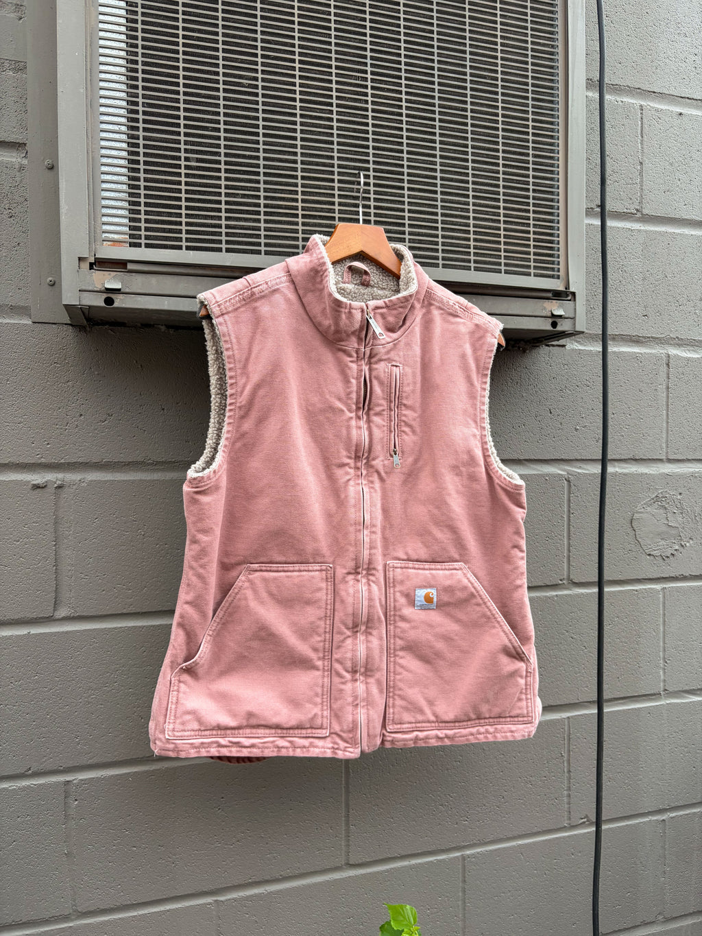 Vintage Womens Carhartt Sherpa Lined Canvas Workwear Vest Jacket Size Medium