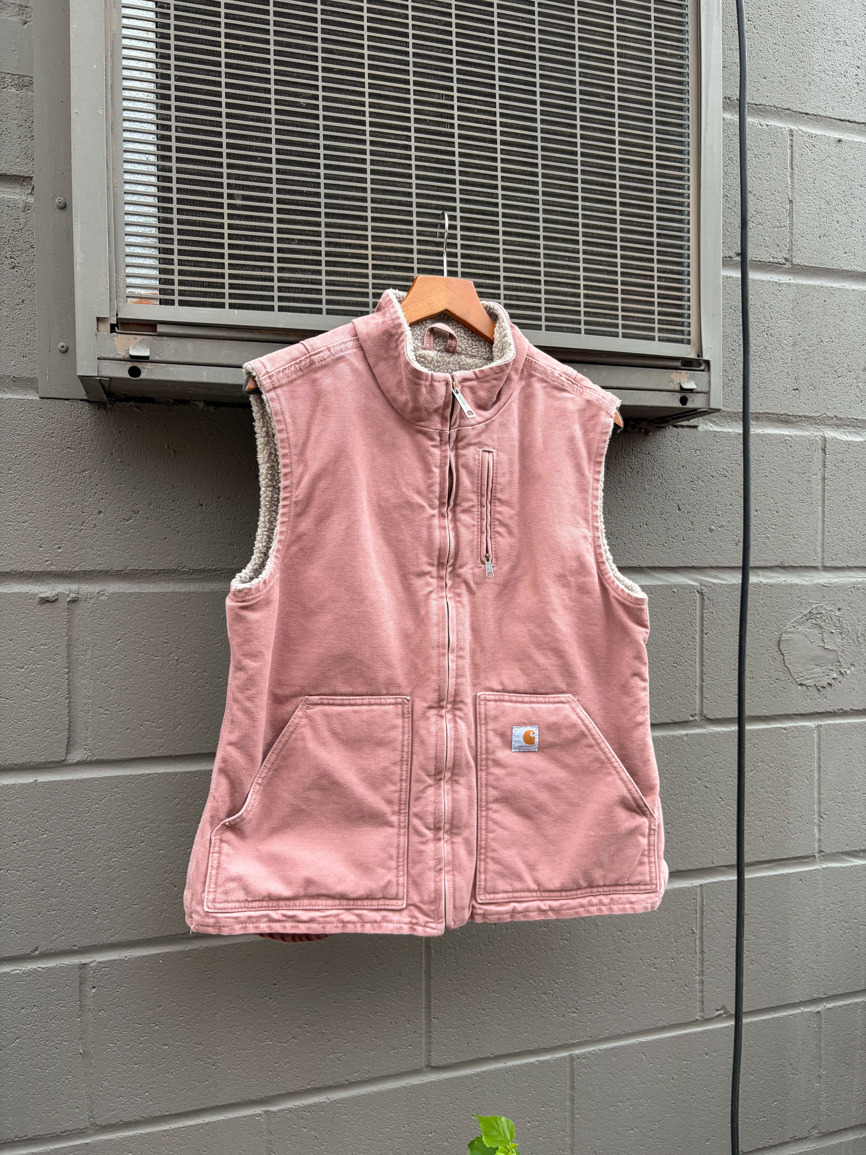 Vintage Womens Carhartt Sherpa Lined Canvas Workwear Vest Jacket Size Medium