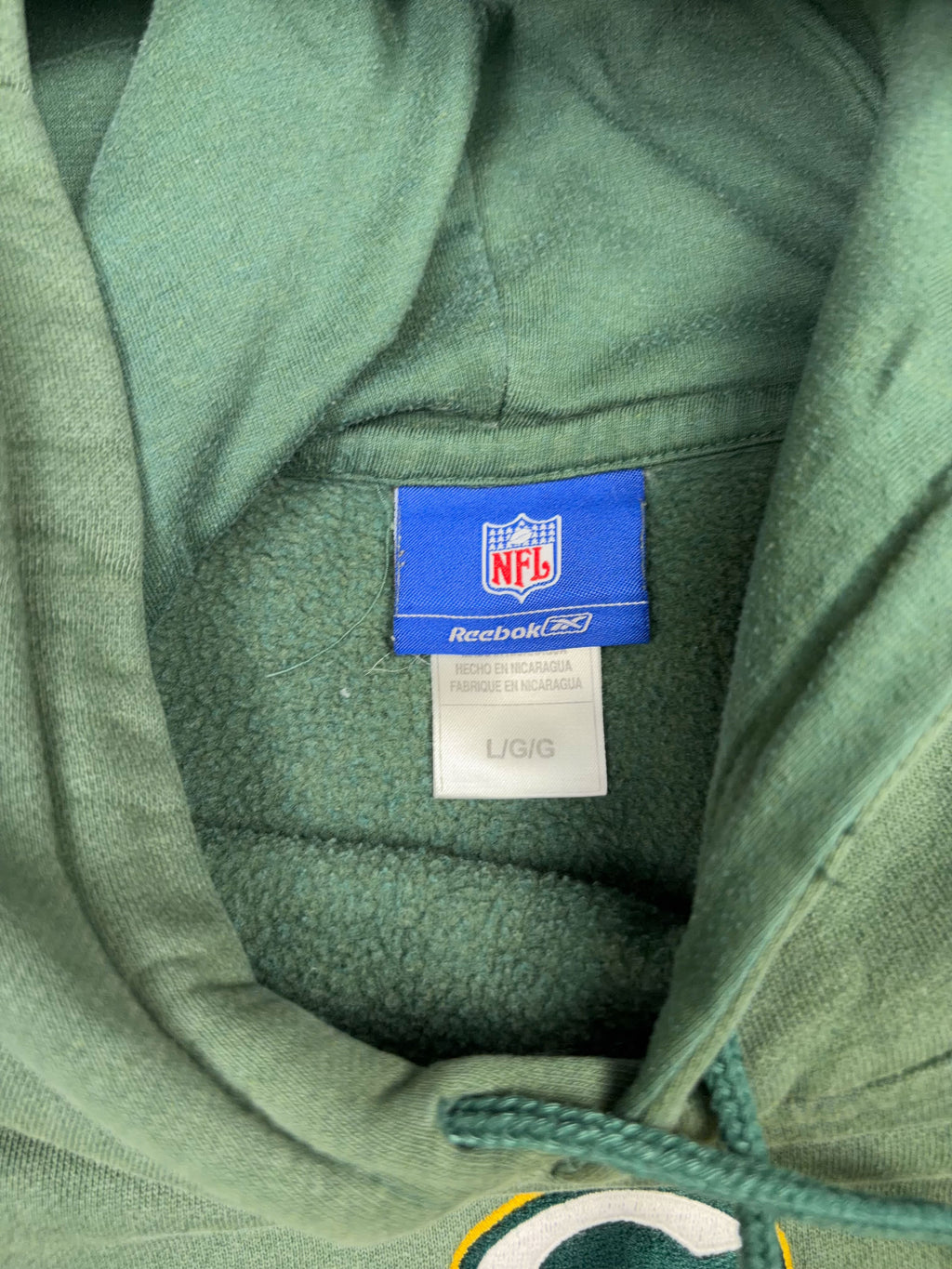Vintage Green Bay Packers NFL Embroidered Spellout Reebok Hooded Sweatshirt Size Large