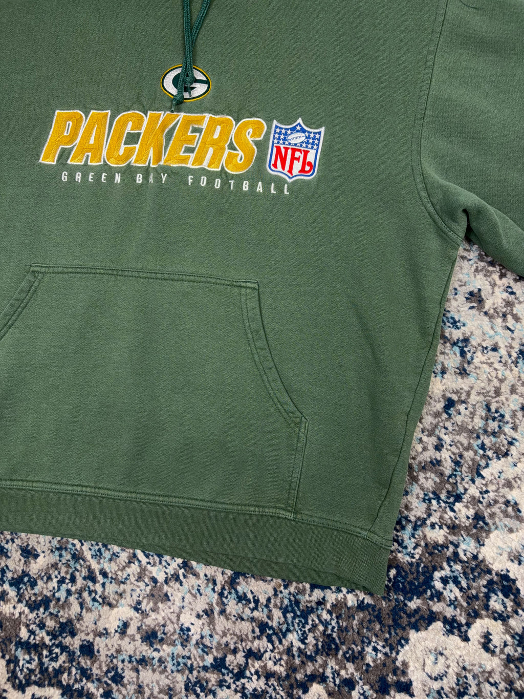 Vintage Green Bay Packers NFL Embroidered Spellout Reebok Hooded Sweatshirt Size Large
