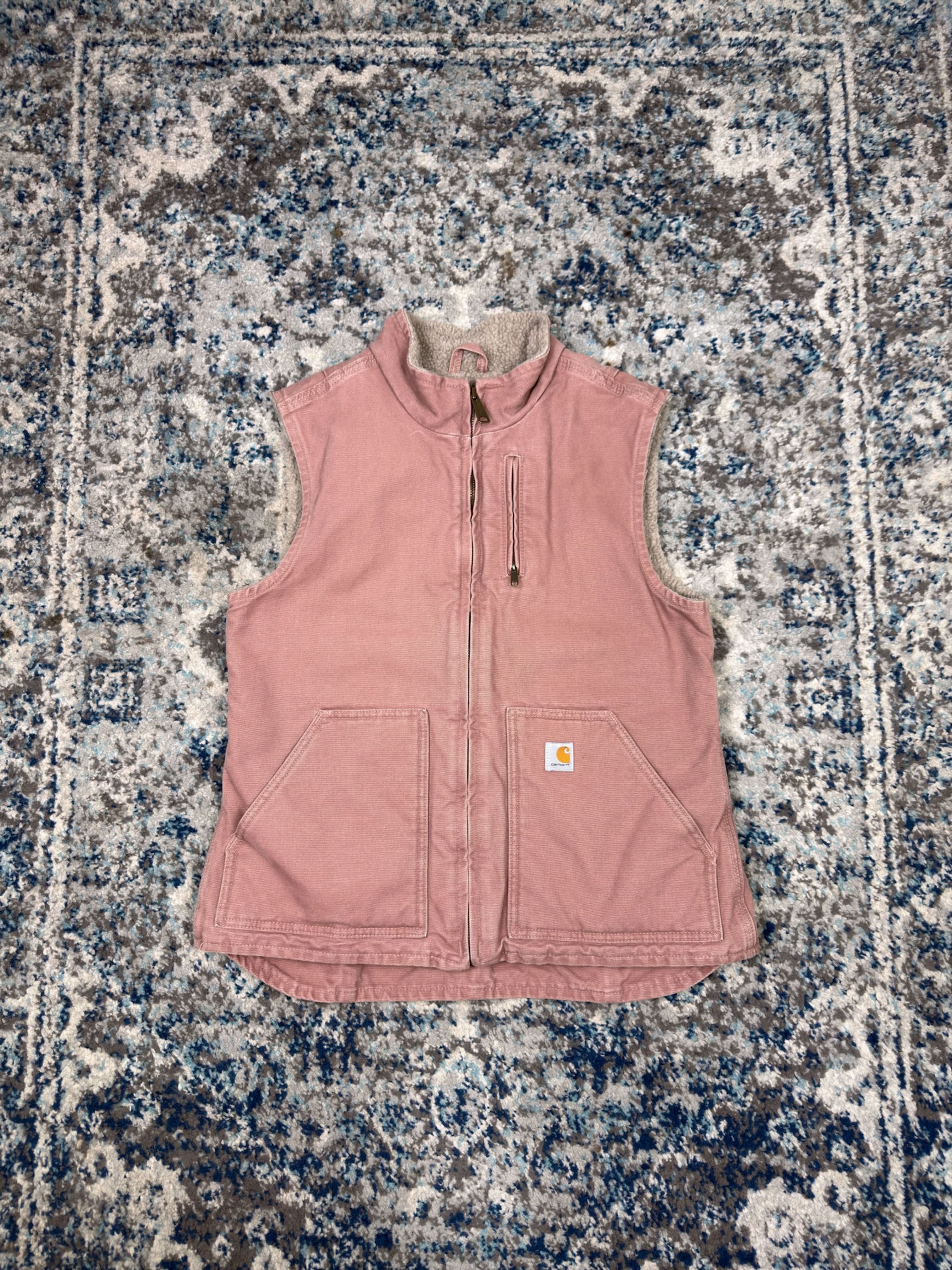Vintage Womens Carhartt Sherpa Lined Canvas Workwear Vest Jacket Size Medium