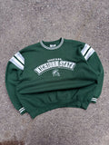 Vintage Michigan State Spartans NCAA Embroidered Spellout Striped Crewneck Sweatshirt Size Large