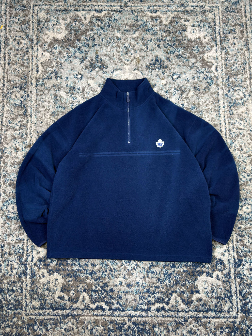Vintage Toronto Maple Leafs NHL Embroidered Logo 1/4 Zip Fleece Sweatshirt Size Large