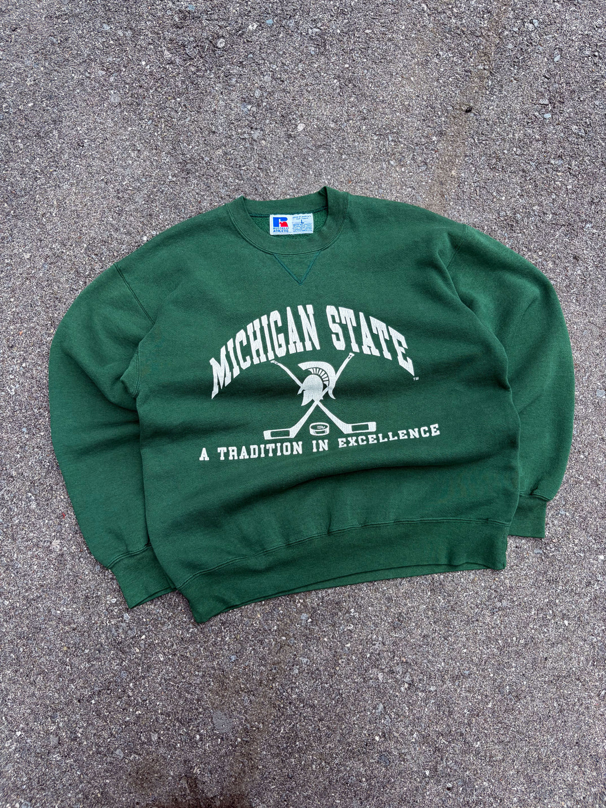 Vintage 90s Michigan State Spartans NCAA Graphic Spellout Hockey Sweatshirt Size Large