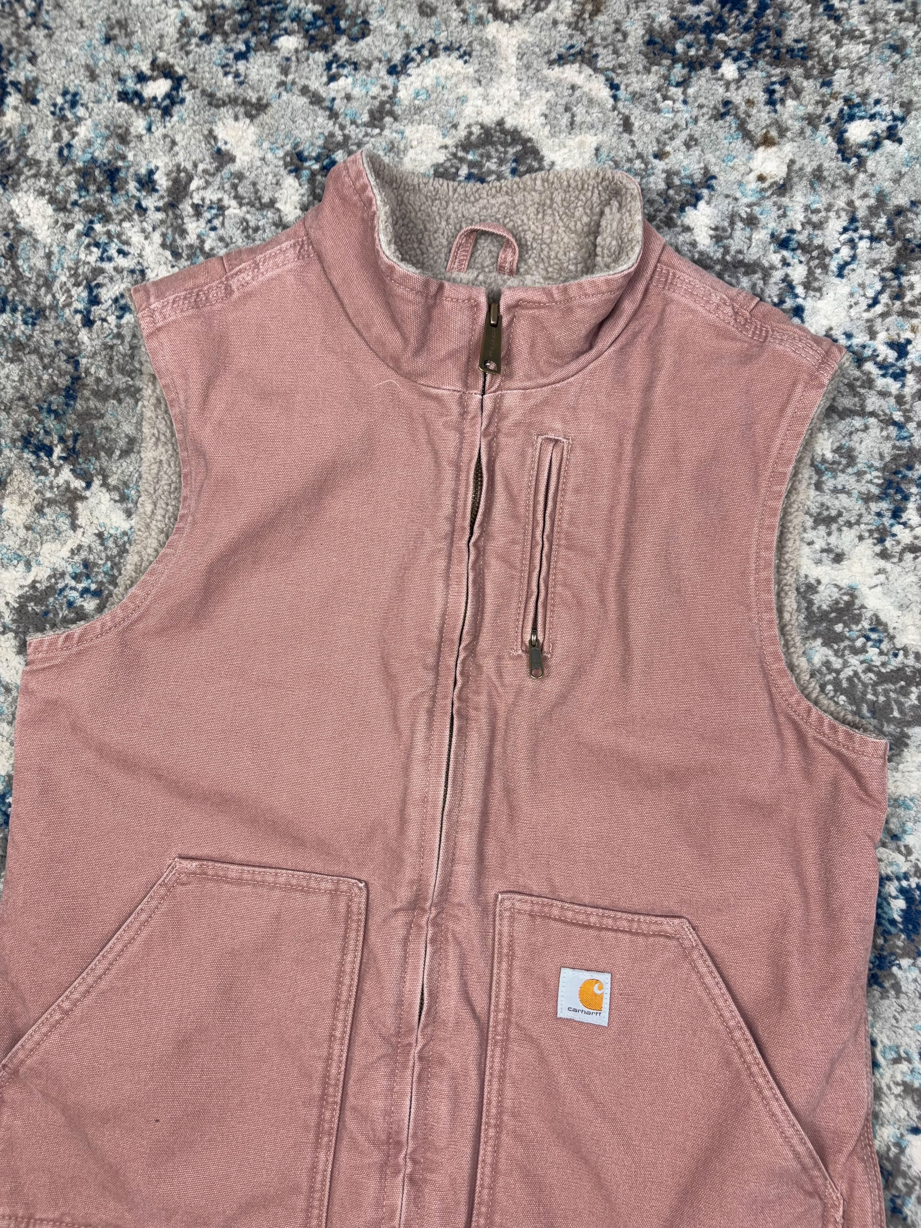 Vintage Womens Carhartt Sherpa Lined Canvas Workwear Vest Jacket Size Medium