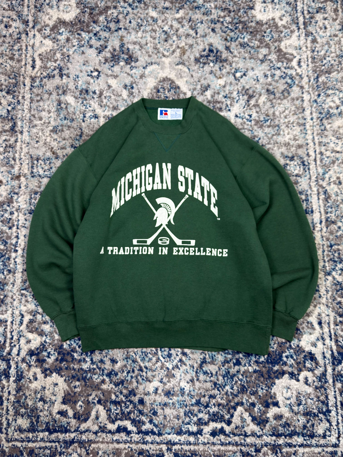 Vintage 90s Michigan State Spartans NCAA Graphic Spellout Hockey Sweatshirt Size Large