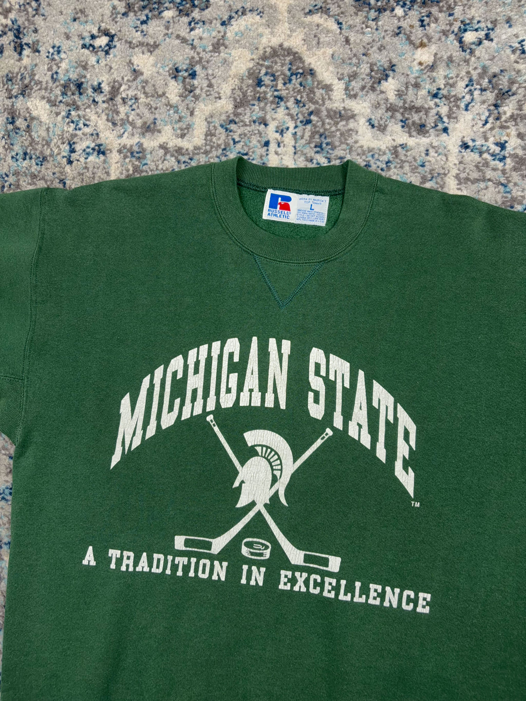 Vintage 90s Michigan State Spartans NCAA Graphic Spellout Hockey Sweatshirt Size Large