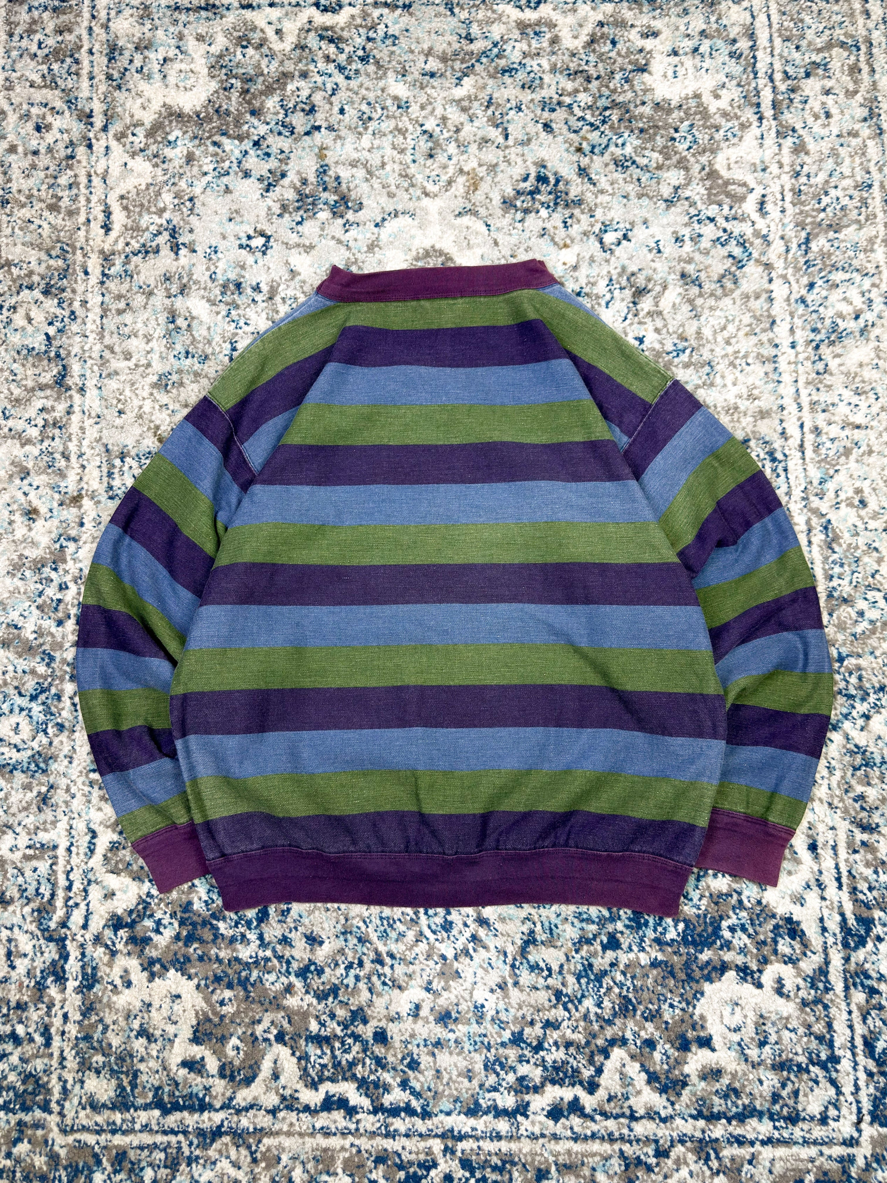 Vintage 90s Structure Embroidered Crest Graphic Striped Crewneck Sweatshirt Size Large