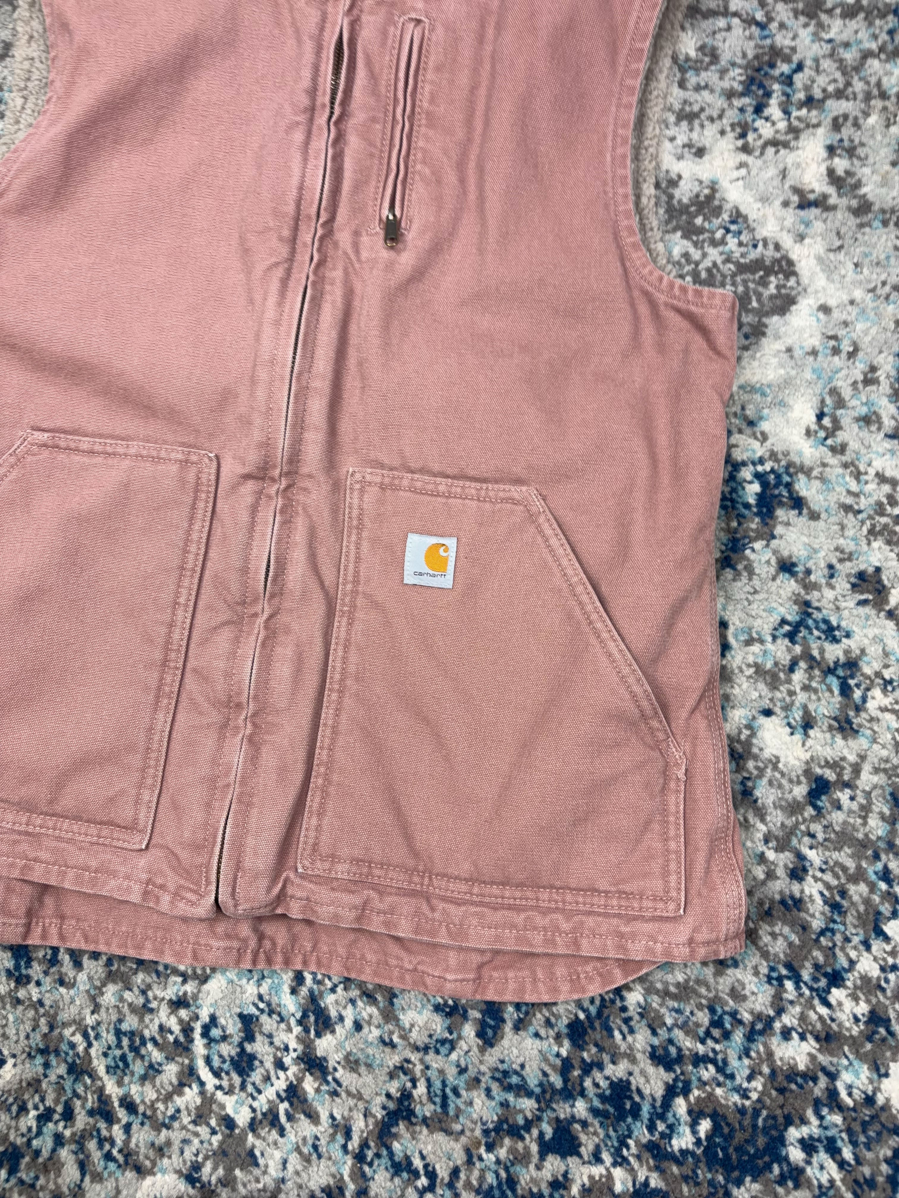Vintage Womens Carhartt Sherpa Lined Canvas Workwear Vest Jacket Size Medium