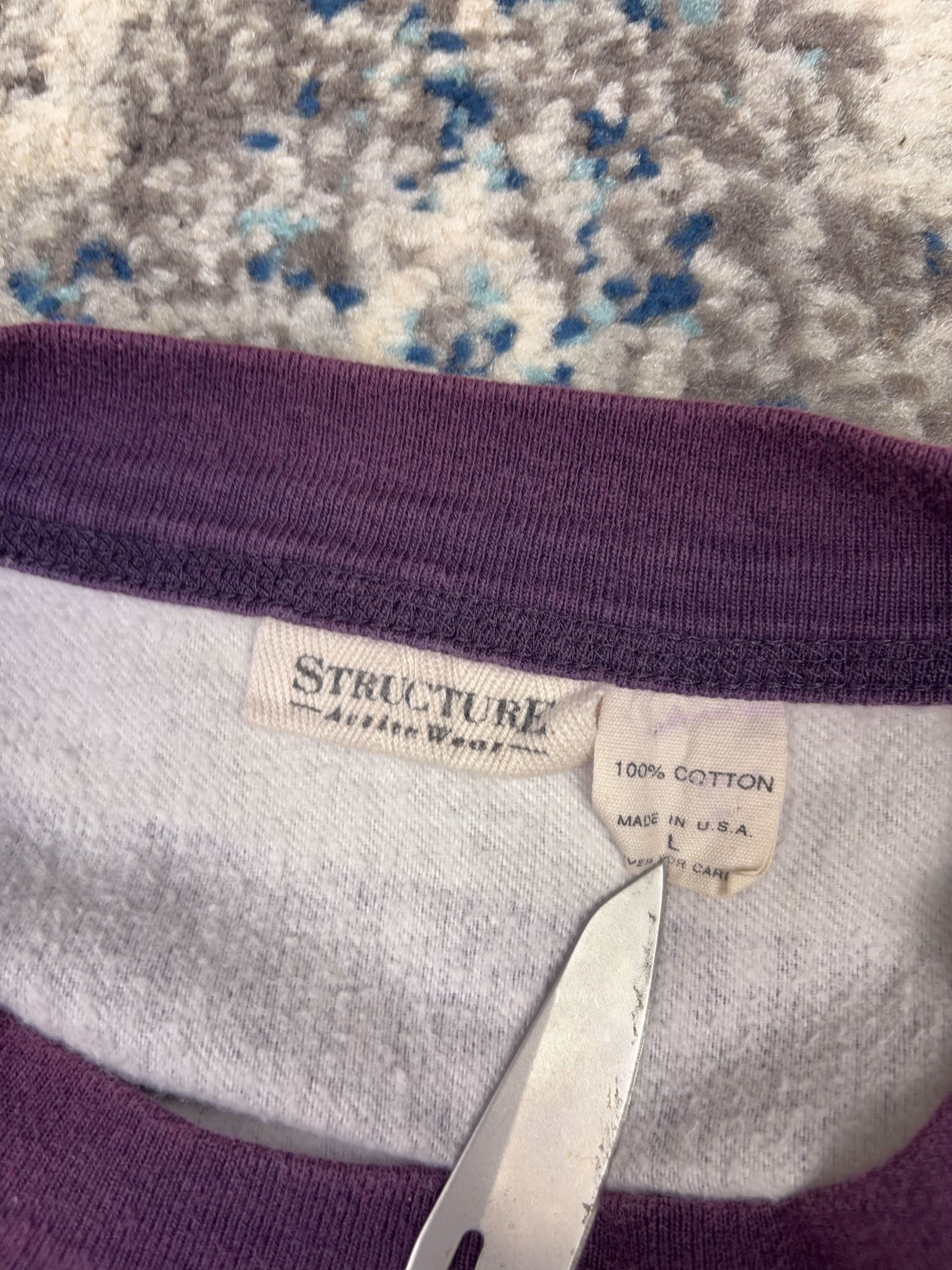 Vintage 90s Structure Embroidered Crest Graphic Striped Crewneck Sweatshirt Size Large