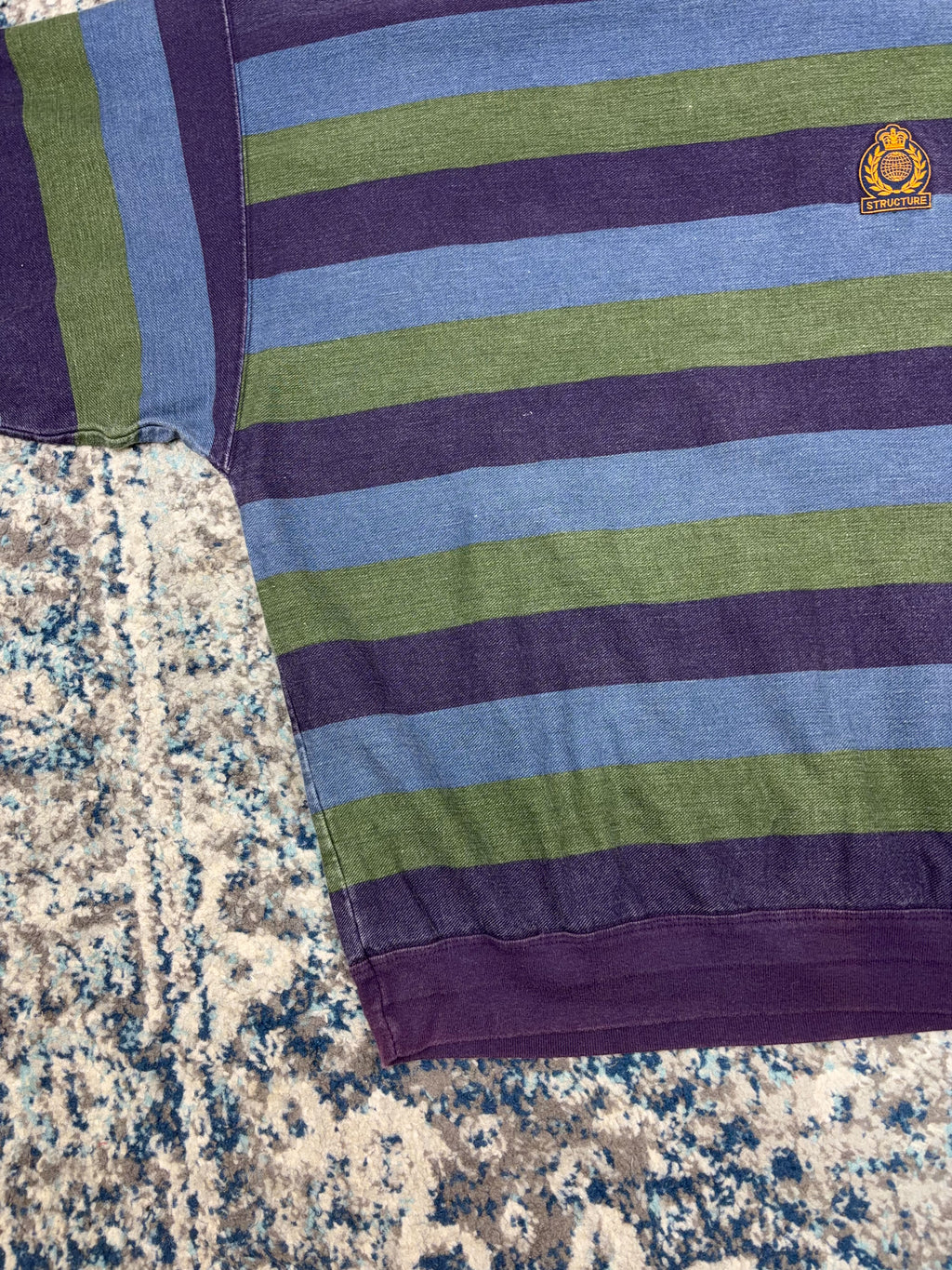 Vintage 90s Structure Embroidered Crest Graphic Striped Crewneck Sweatshirt Size Large