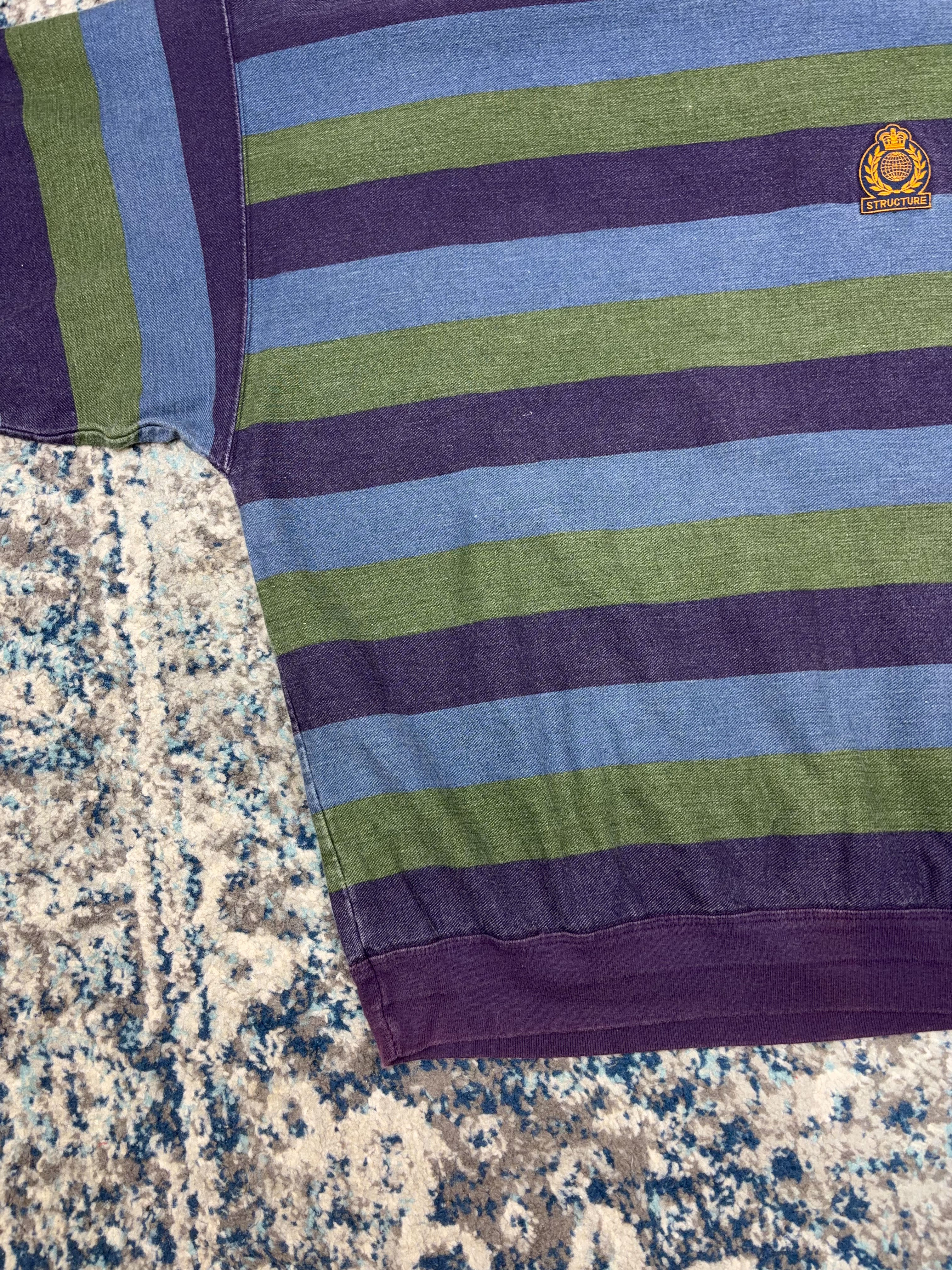 Vintage 90s Structure Embroidered Crest Graphic Striped Crewneck Sweatshirt Size Large