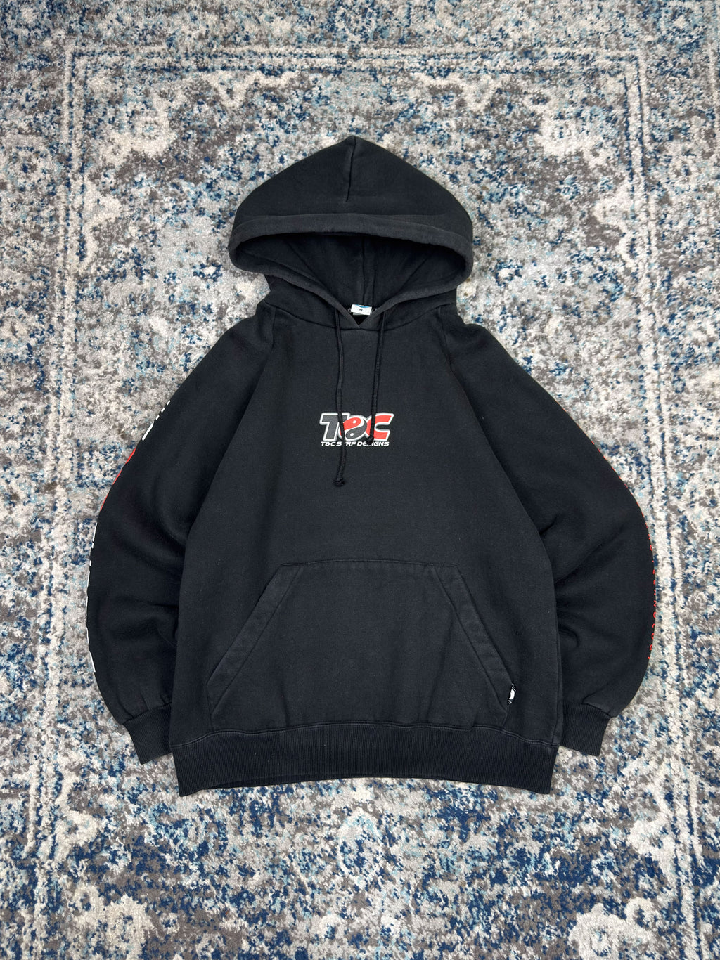 Vintage T&C Surf Designs Graphic Logo Spellout Hooded Sweatshirt Size Medium