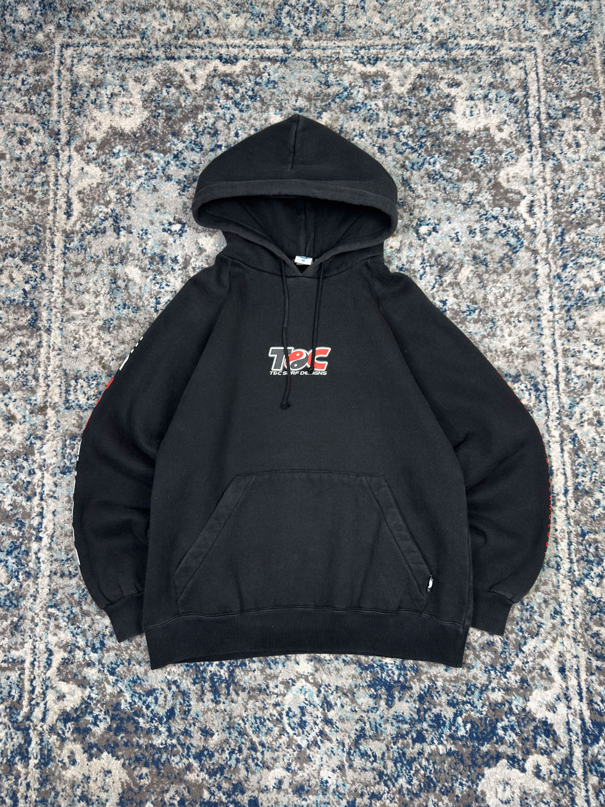 Vintage T&C Surf Designs Graphic Logo Spellout Hooded Sweatshirt Size Medium