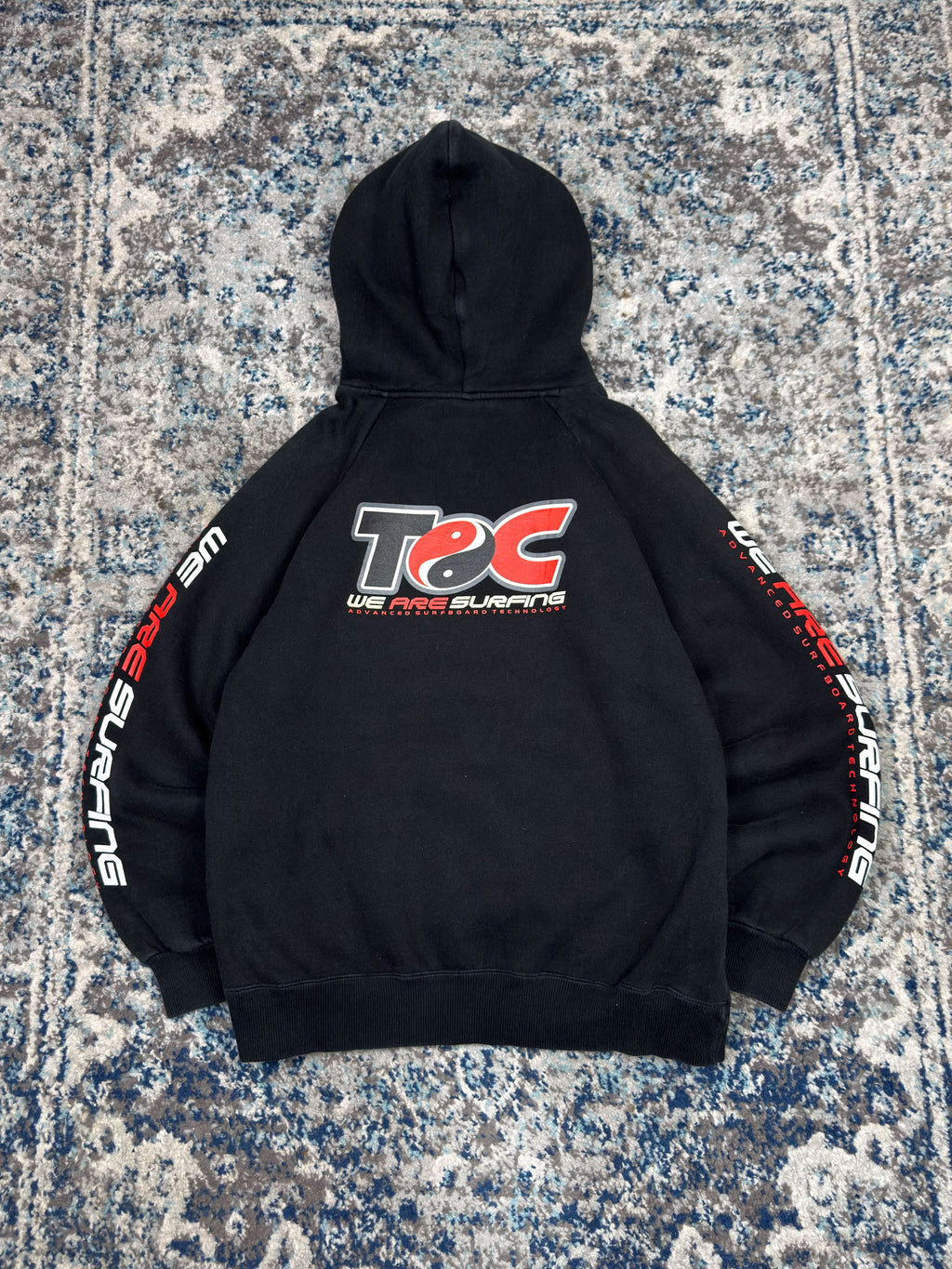 Vintage T&C Surf Designs Graphic Logo Spellout Hooded Sweatshirt Size Medium