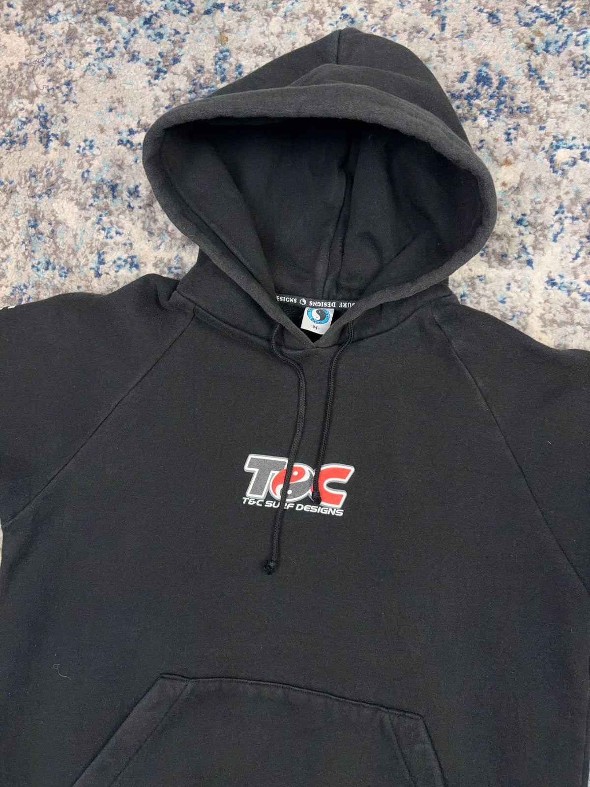 Vintage T&C Surf Designs Graphic Logo Spellout Hooded Sweatshirt Size Medium