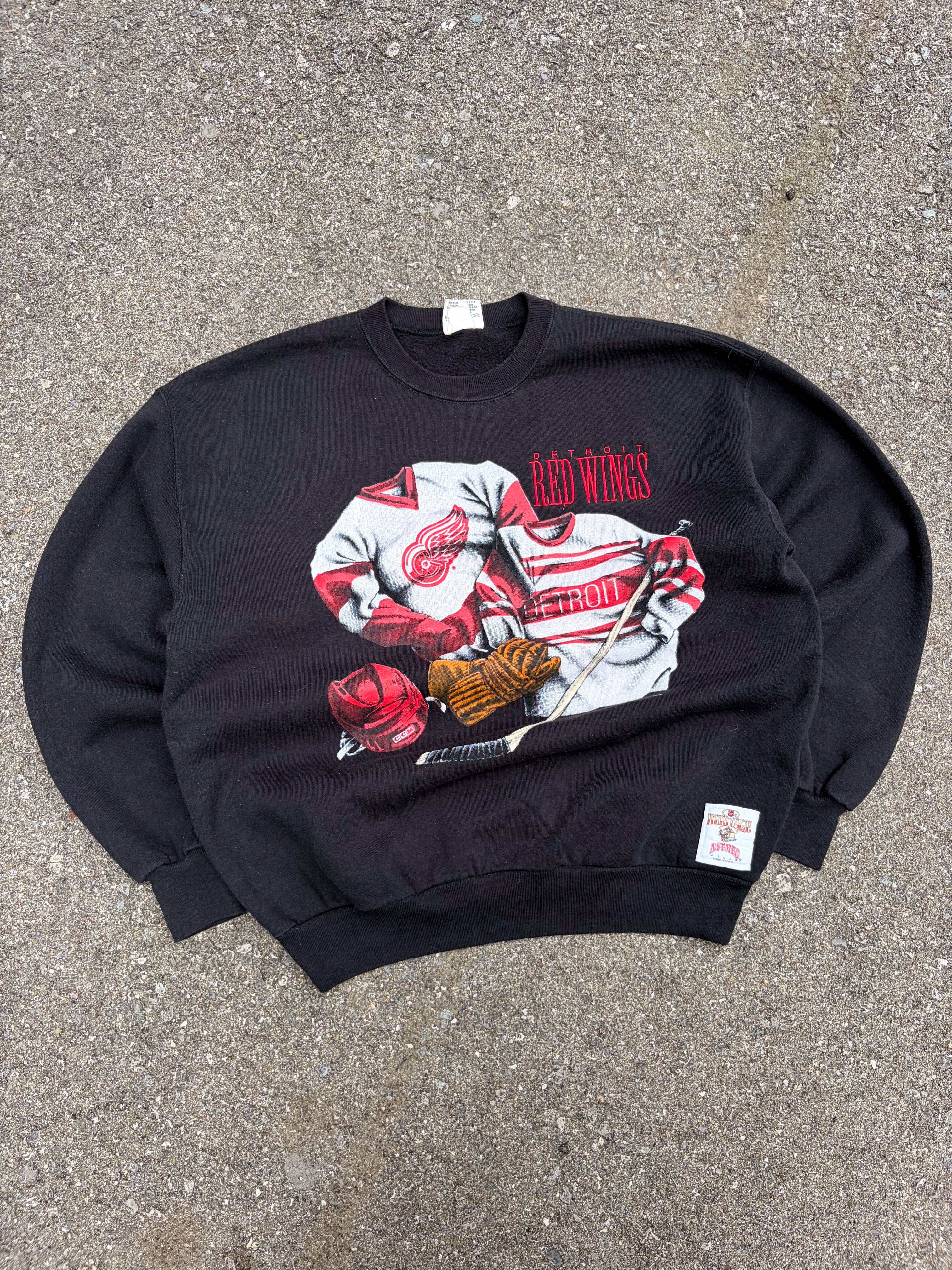 Vintage 90s Detroit Red Wings NHL Embroidered Spellout Jersey Graphic Sweatshirt Size Large