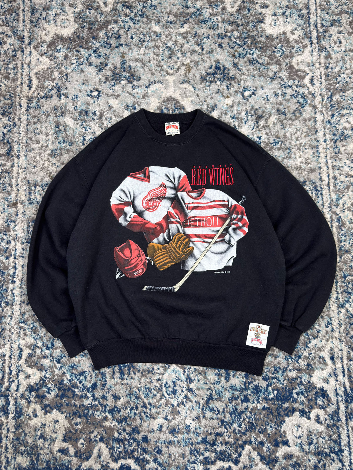 Vintage 90s Detroit Red Wings NHL Embroidered Spellout Jersey Graphic Sweatshirt Size Large