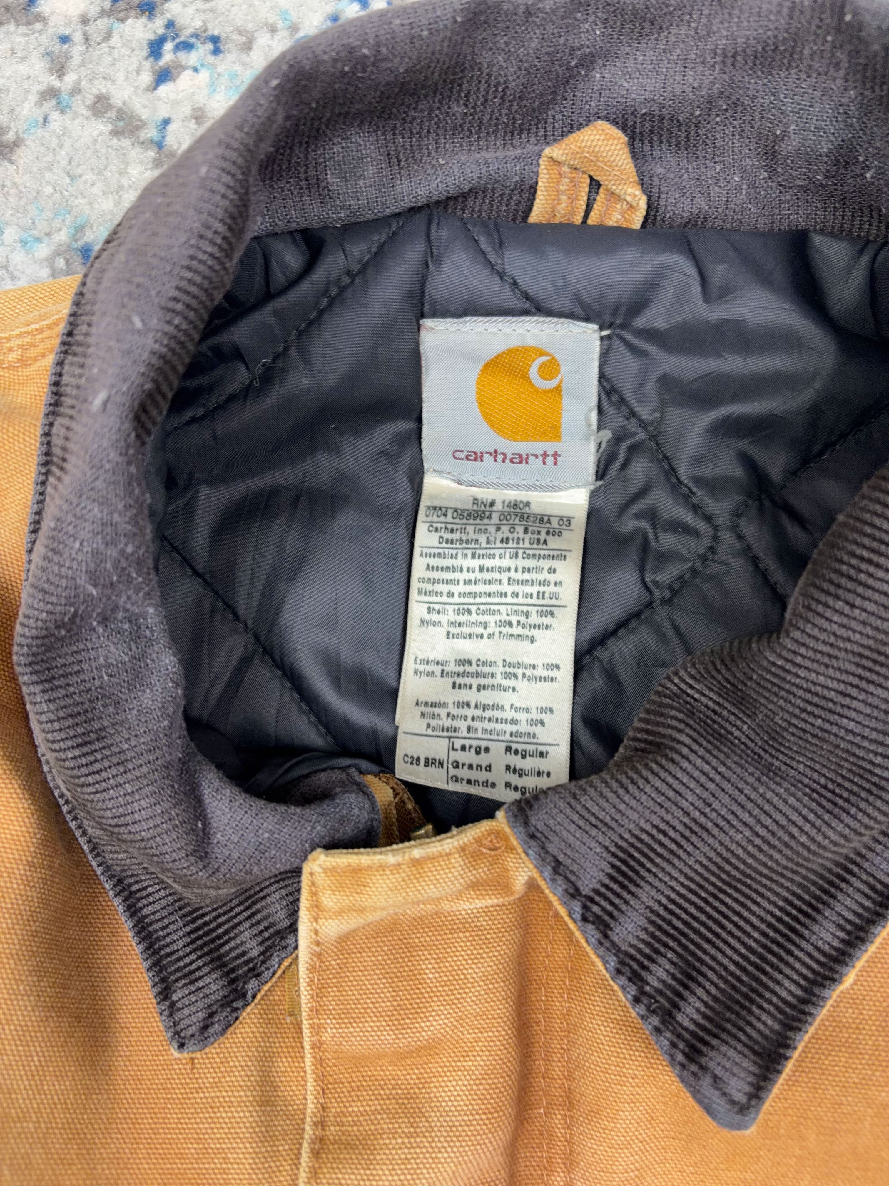 Vintage Carhartt Quilted Lined Canvas Workwear Arctic Jacket C29 BRN Size Large