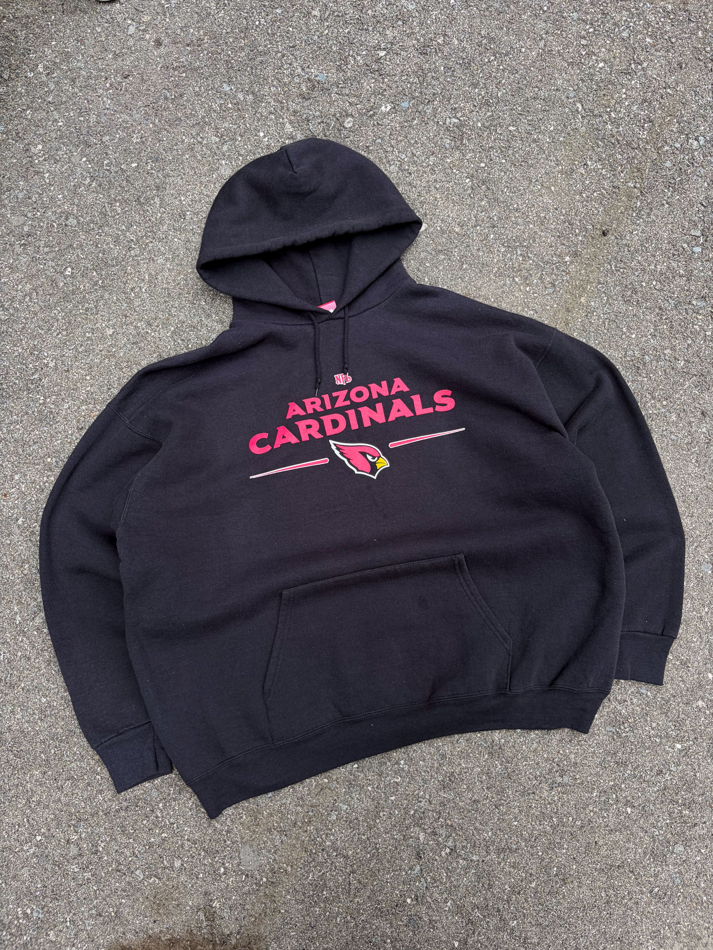 Vintage Arizona Cardinals NFL Logo Spellout Graphic Hooded Sweatshirt Size 2XL