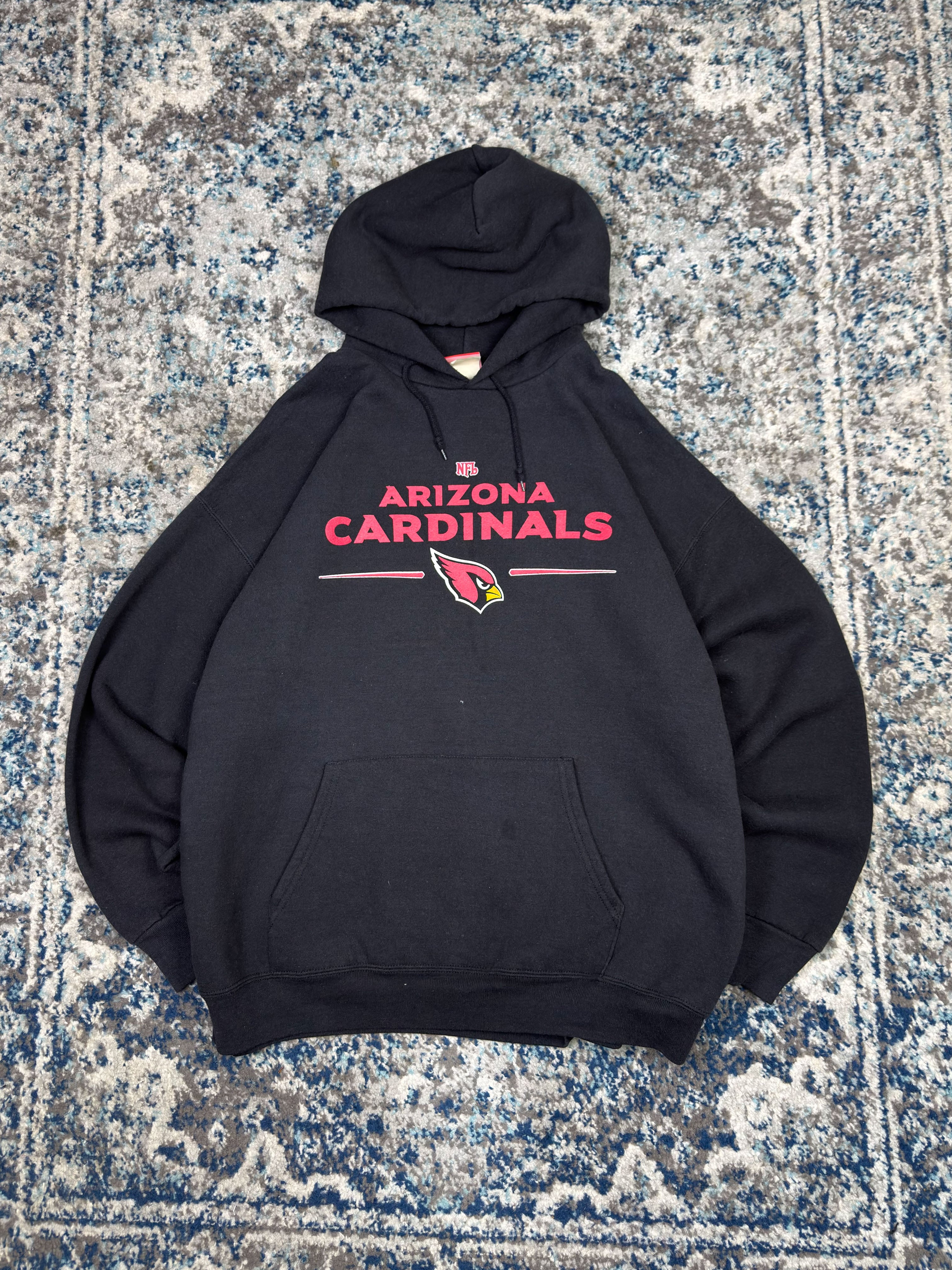 Vintage Arizona Cardinals NFL Logo Spellout Graphic Hooded Sweatshirt Size 2XL