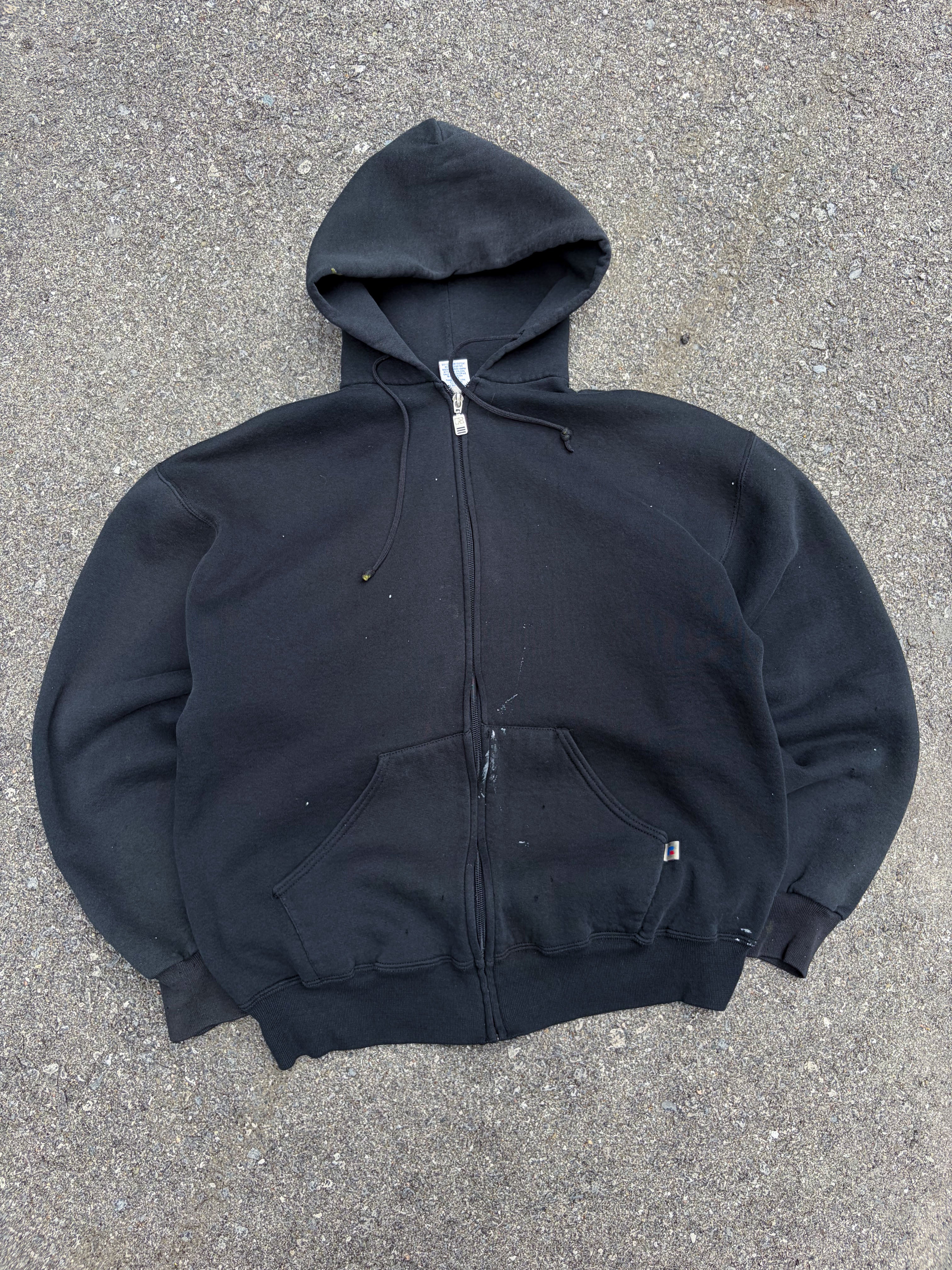 Vintage Russell Athletics Black Full Zip Hooded Sweatshirt Size Large