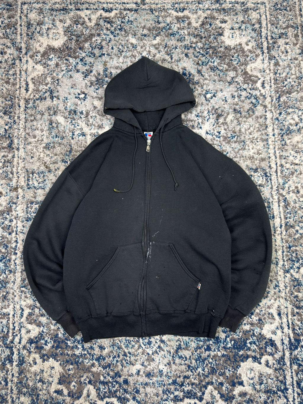 Vintage Russell Athletics Black Full Zip Hooded Sweatshirt Size Large