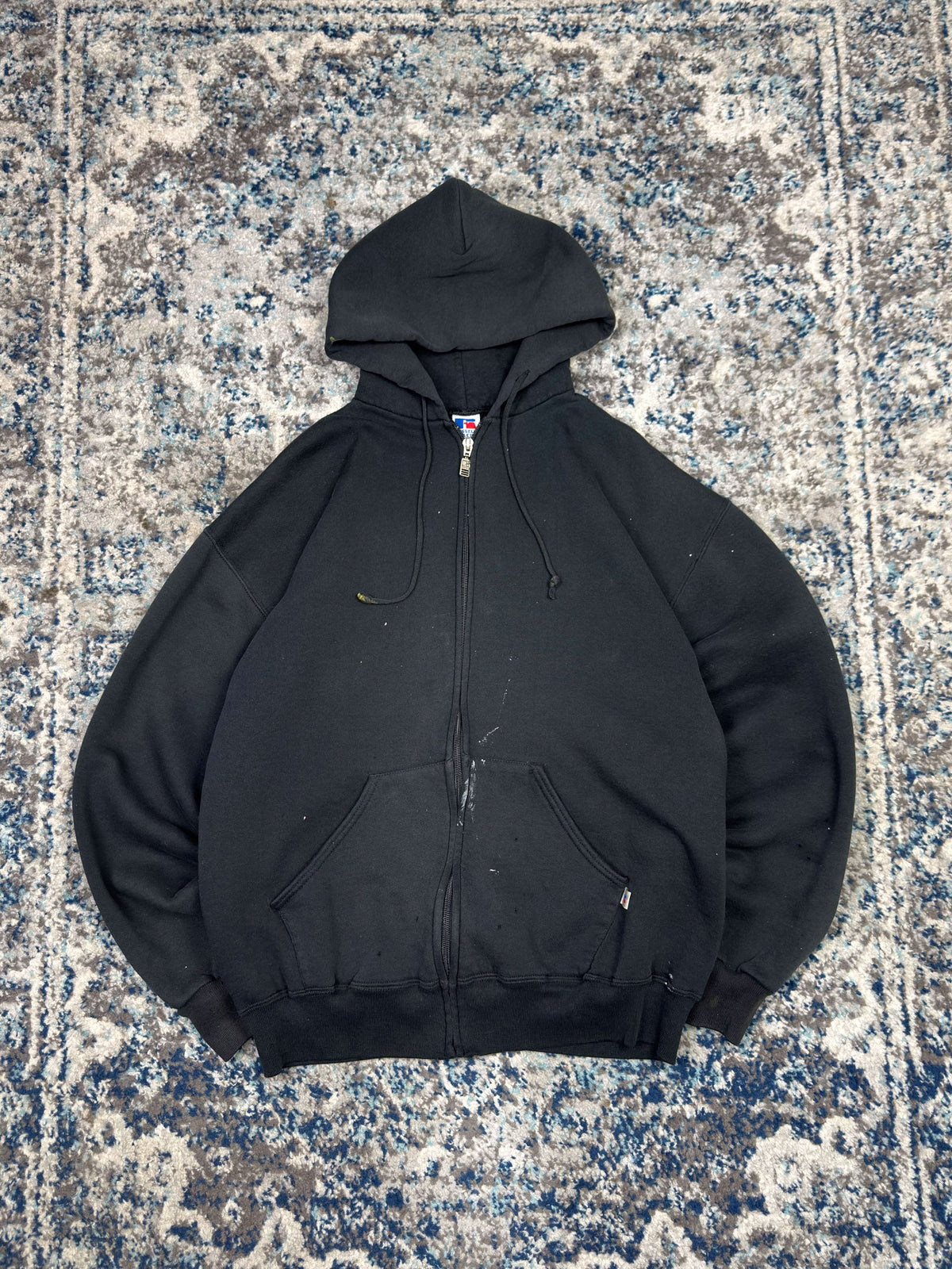 Vintage Russell Athletics Black Full Zip Hooded Sweatshirt Size Large