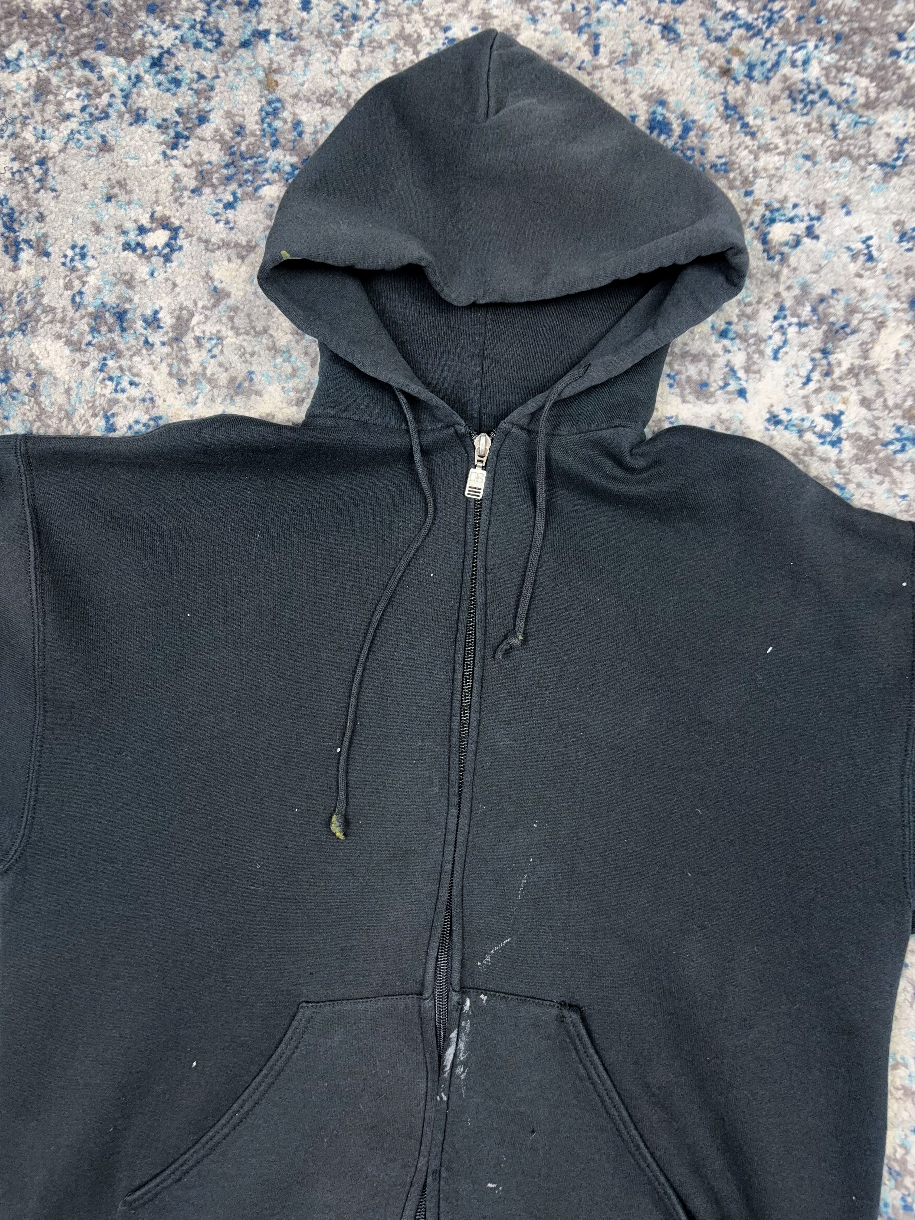 Vintage Russell Athletics Black Full Zip Hooded Sweatshirt Size Large