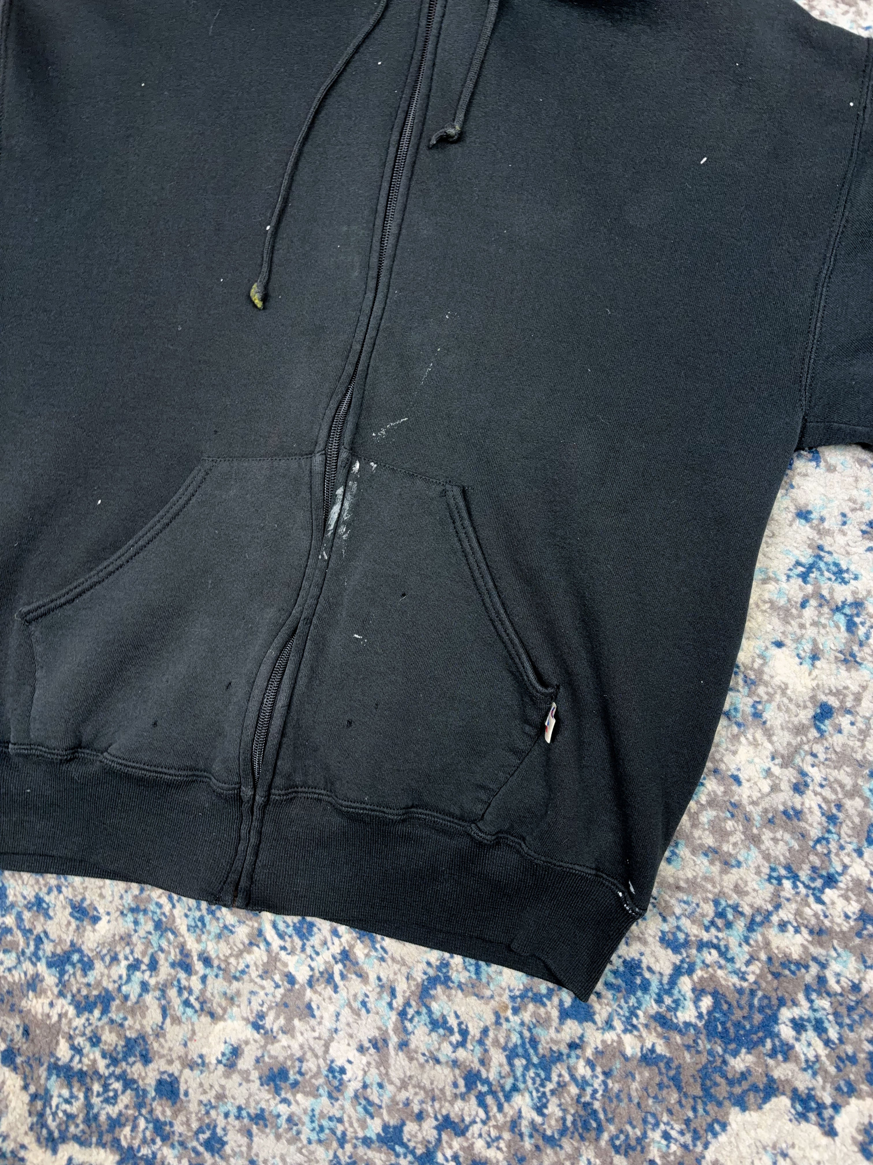 Vintage Russell Athletics Black Full Zip Hooded Sweatshirt Size Large