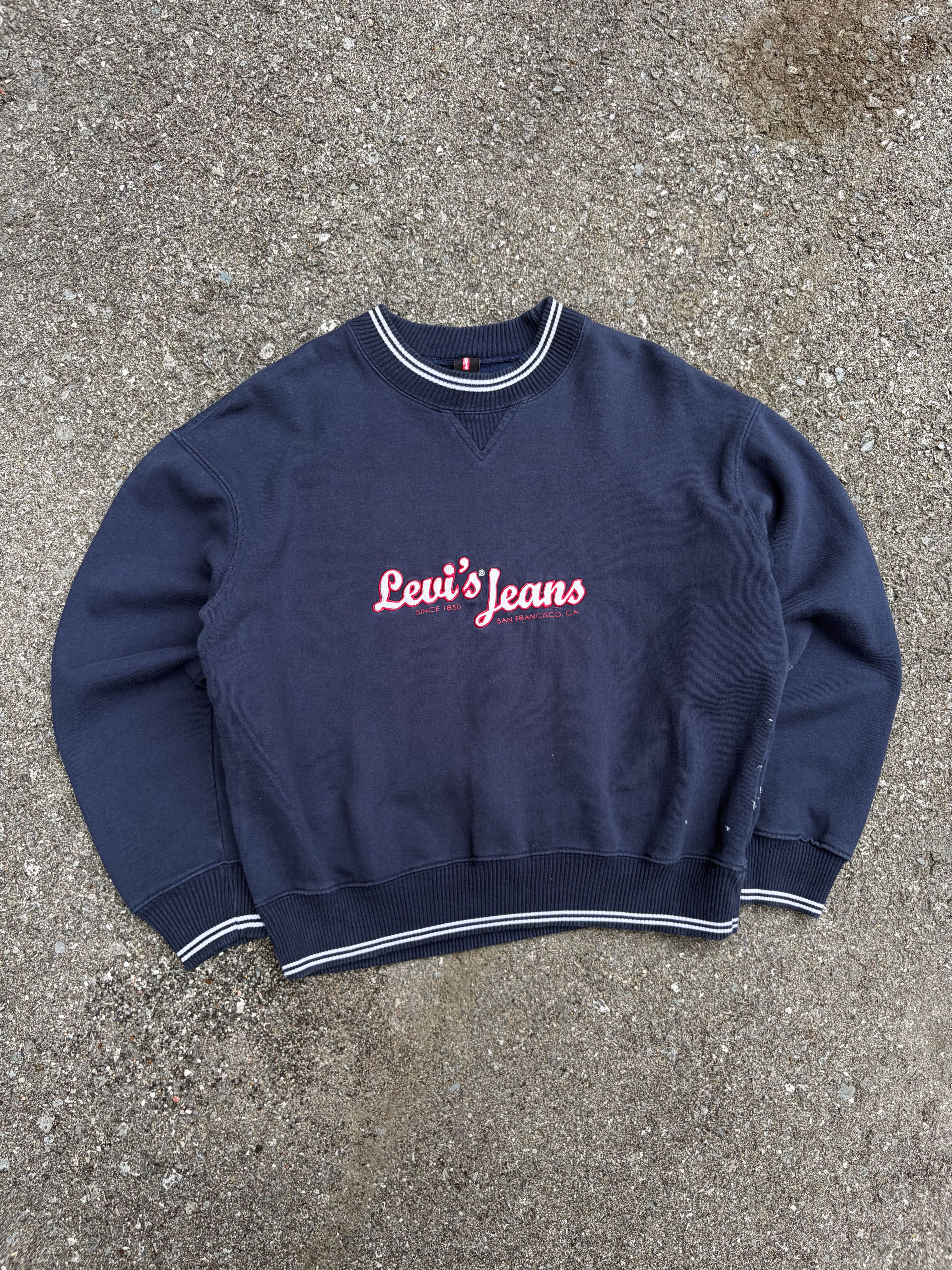 Vintage Levis Jeans Embroidered Script Spellout Crewneck Sweatshirt Size Medium