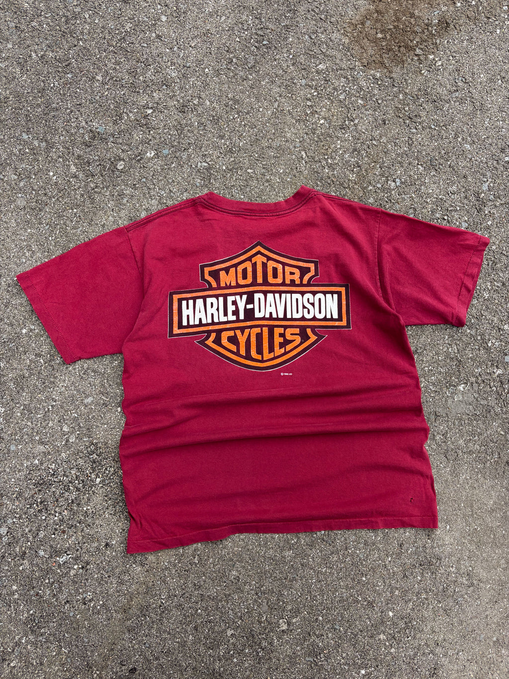 Vintage 1995 Harley Davidson Classic Logo Back Graphic Single Pocket T-Shirt Size Large