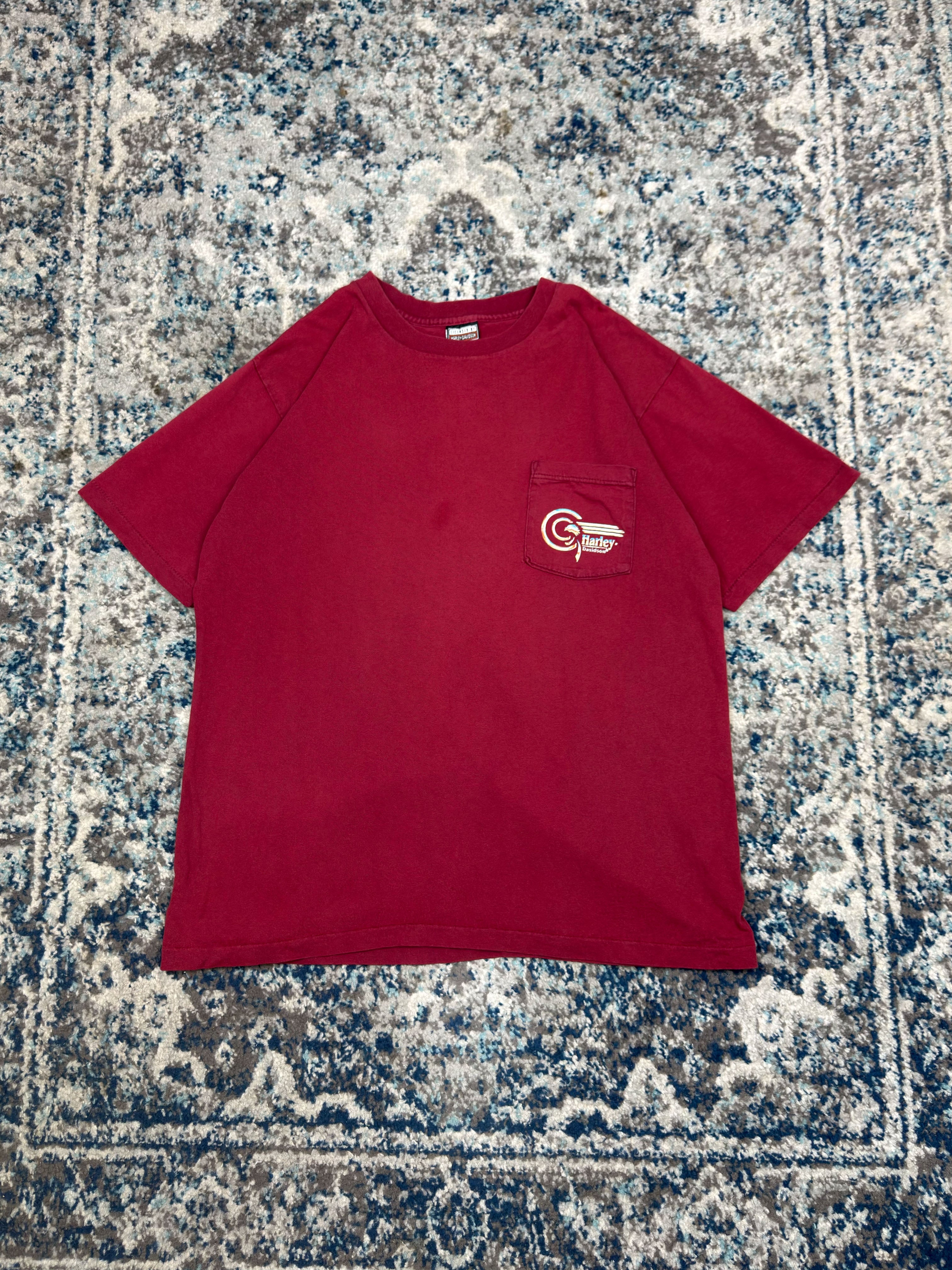 Vintage 1995 Harley Davidson Classic Logo Back Graphic Single Pocket T-Shirt Size Large