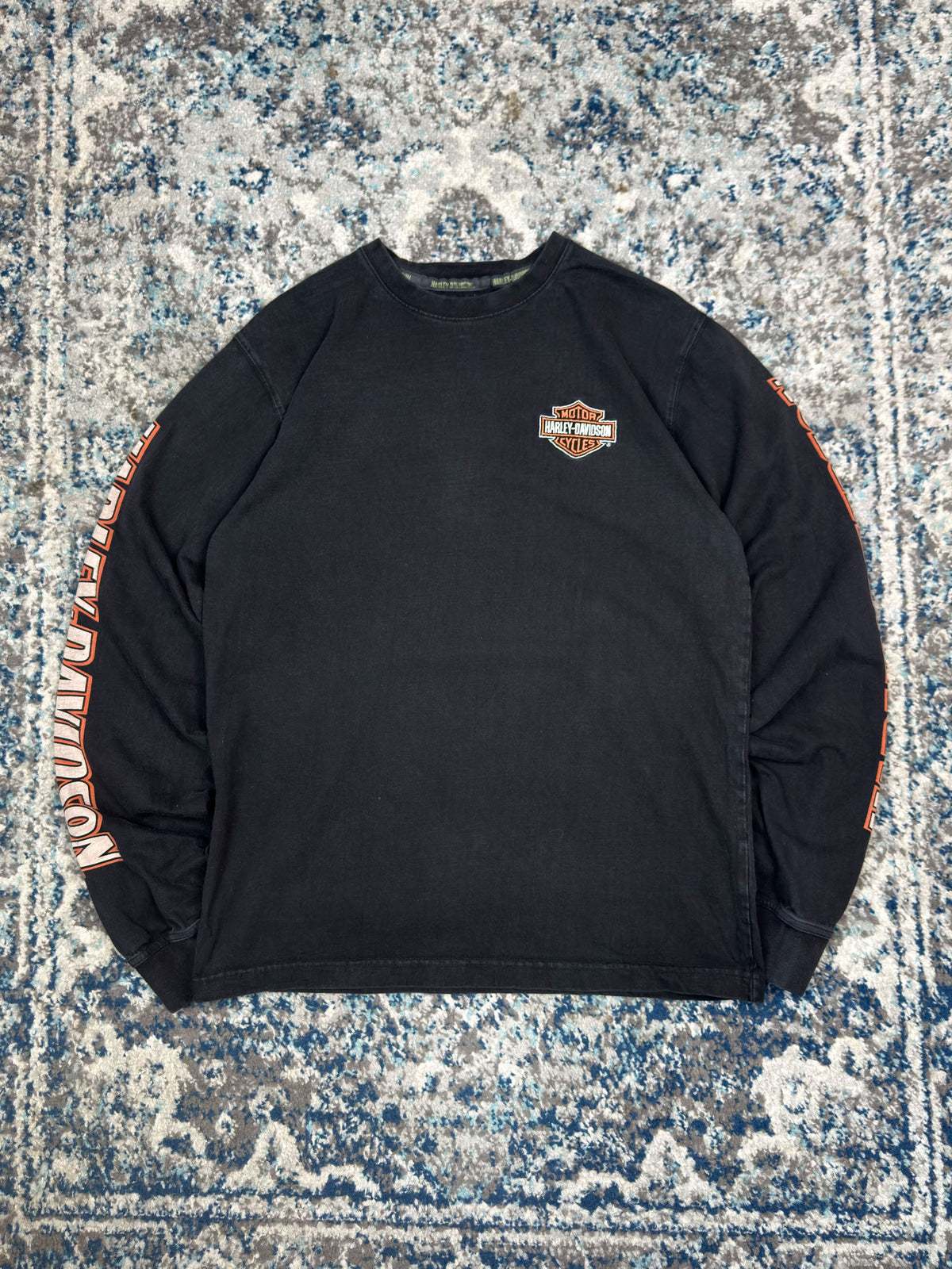 Vintage Harley Davidson Embroidered Classic Logo Long Sleeve Spellout T-Shirt Size Medium