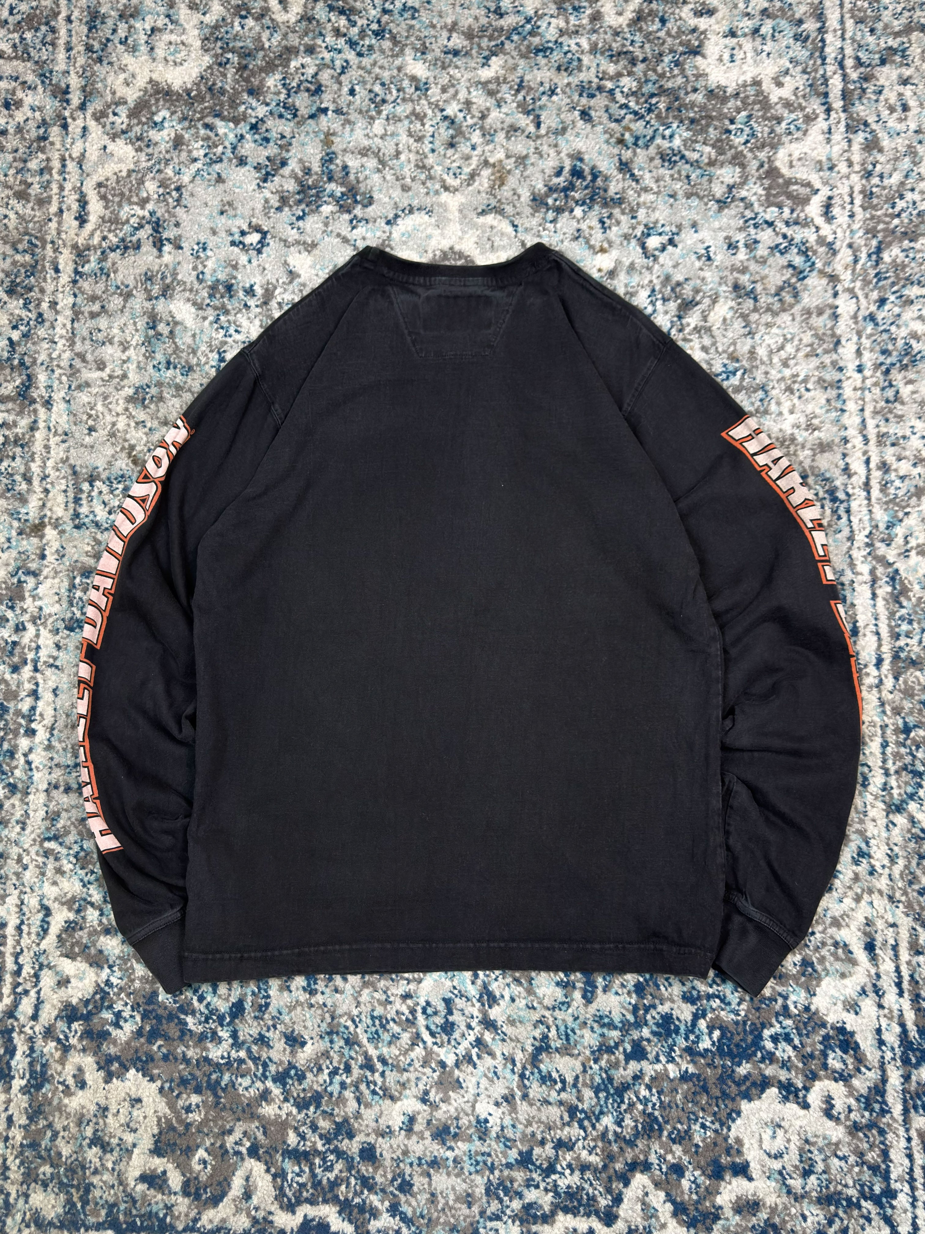Vintage Harley Davidson Embroidered Classic Logo Long Sleeve Spellout T-Shirt Size Medium