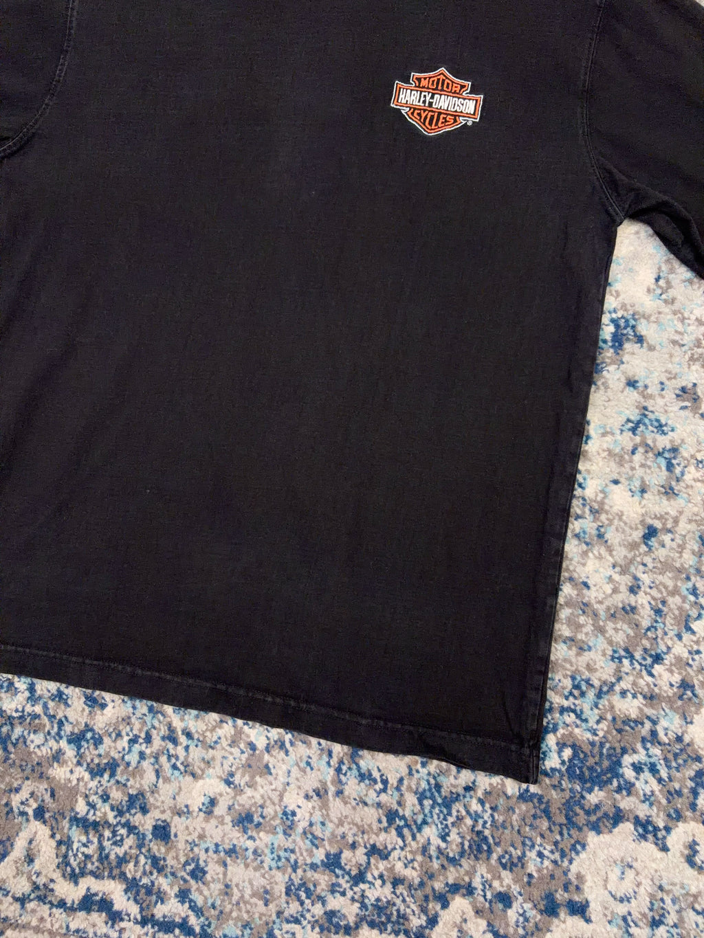 Vintage Harley Davidson Embroidered Classic Logo Long Sleeve Spellout T-Shirt Size Medium