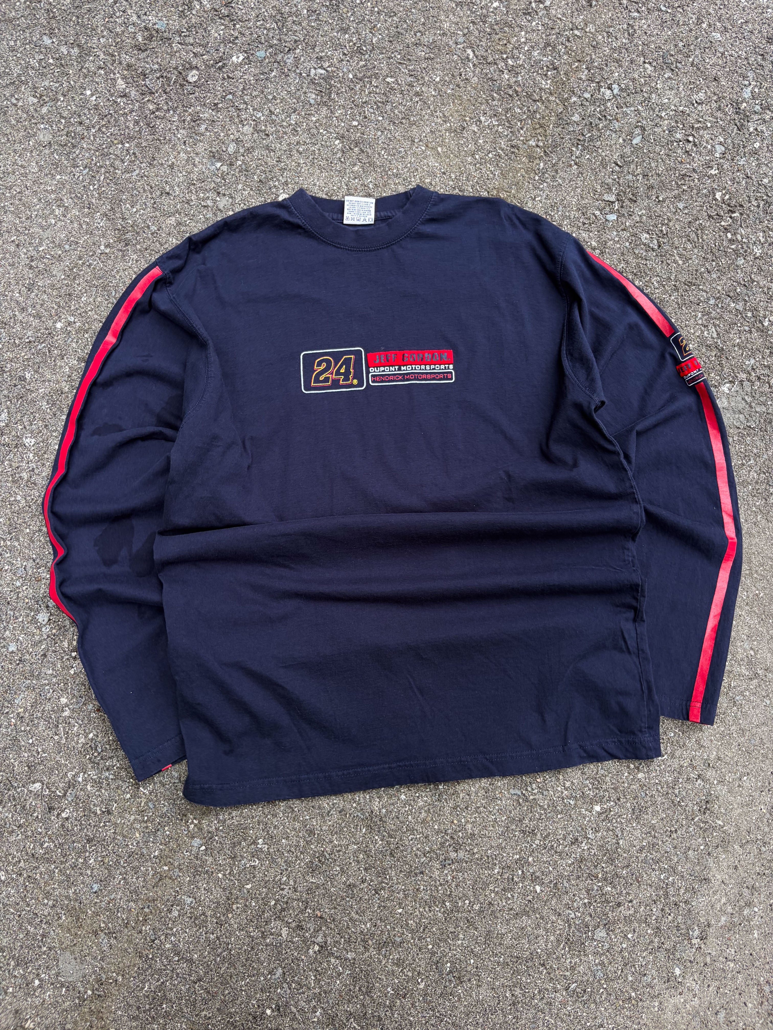 Vintage Jeff Gordon #24 Embroidered Spellout Long Sleeve Graphic T-Shirt Size Large
