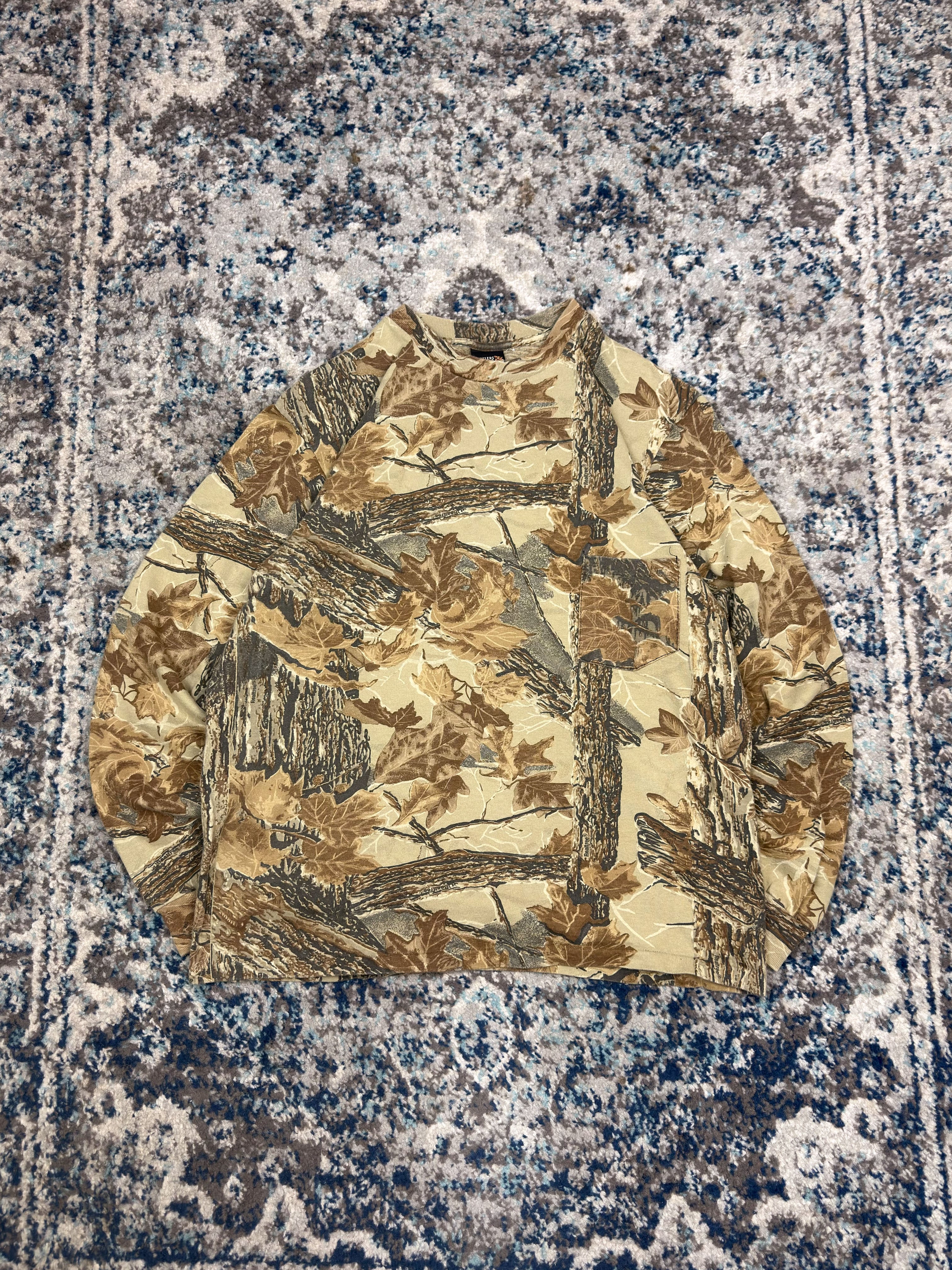 Vintage Rattlers Brand Realtree Timber Camo Long Sleeve Hunting T-Shirt Size Large