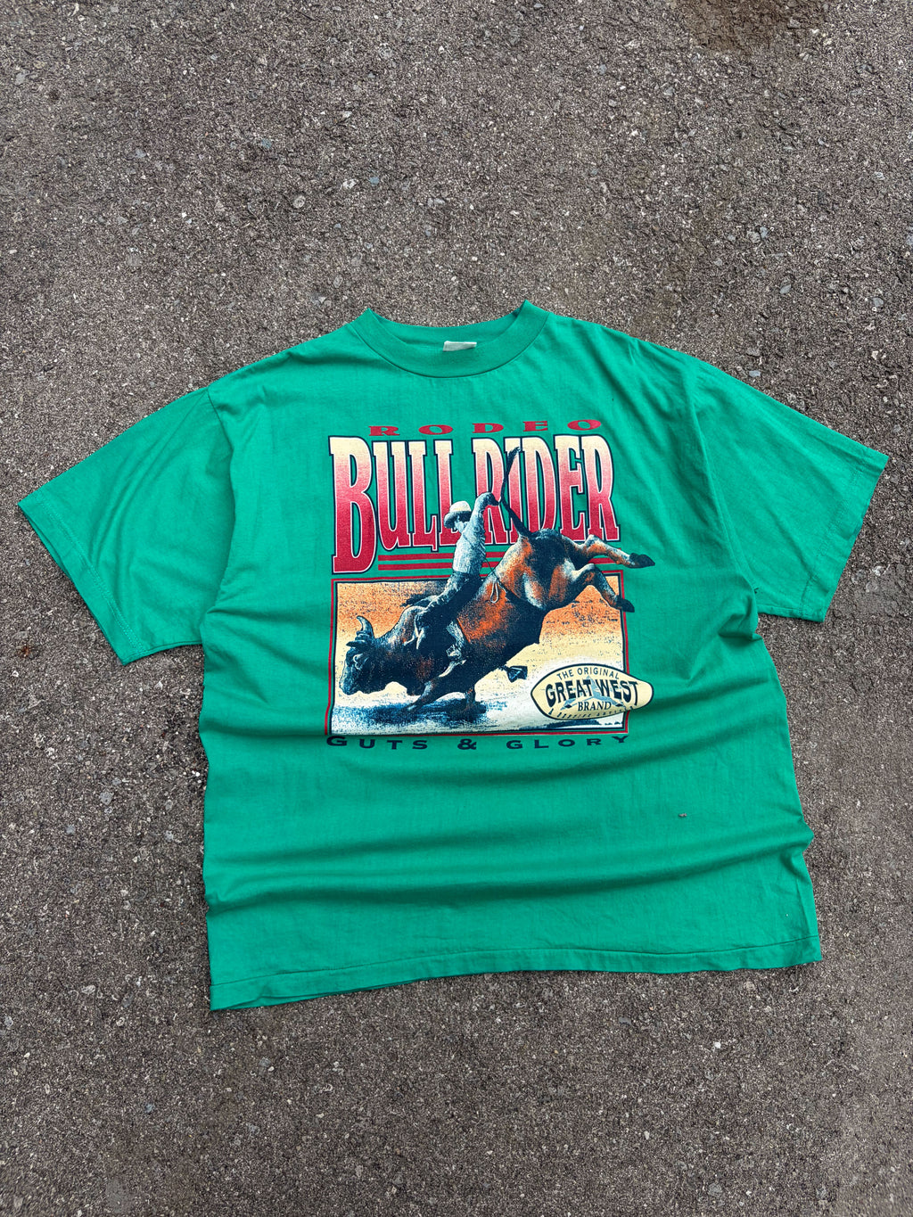 Vintage Rodeo Bullrider Guts & Glory Cowboy Graphic Spellout T-Shirt Size XL