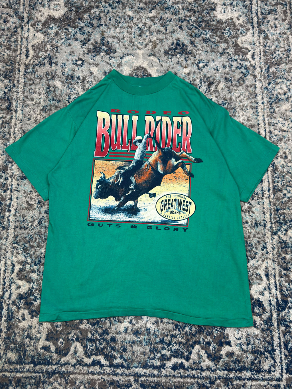 Vintage Rodeo Bullrider Guts & Glory Cowboy Graphic Spellout T-Shirt Size XL