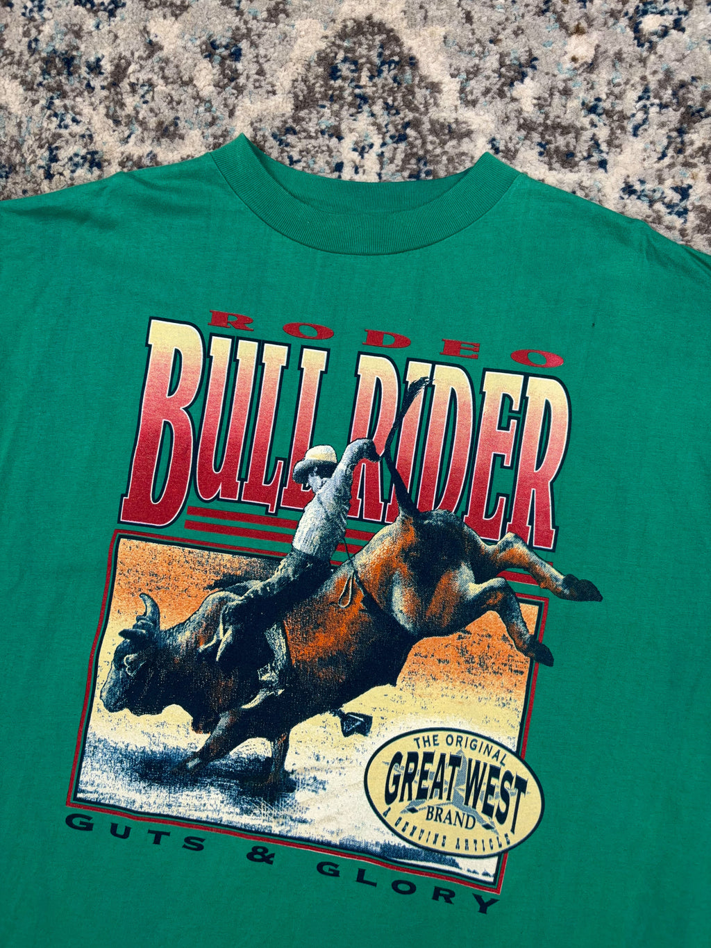 Vintage Rodeo Bullrider Guts & Glory Cowboy Graphic Spellout T-Shirt Size XL