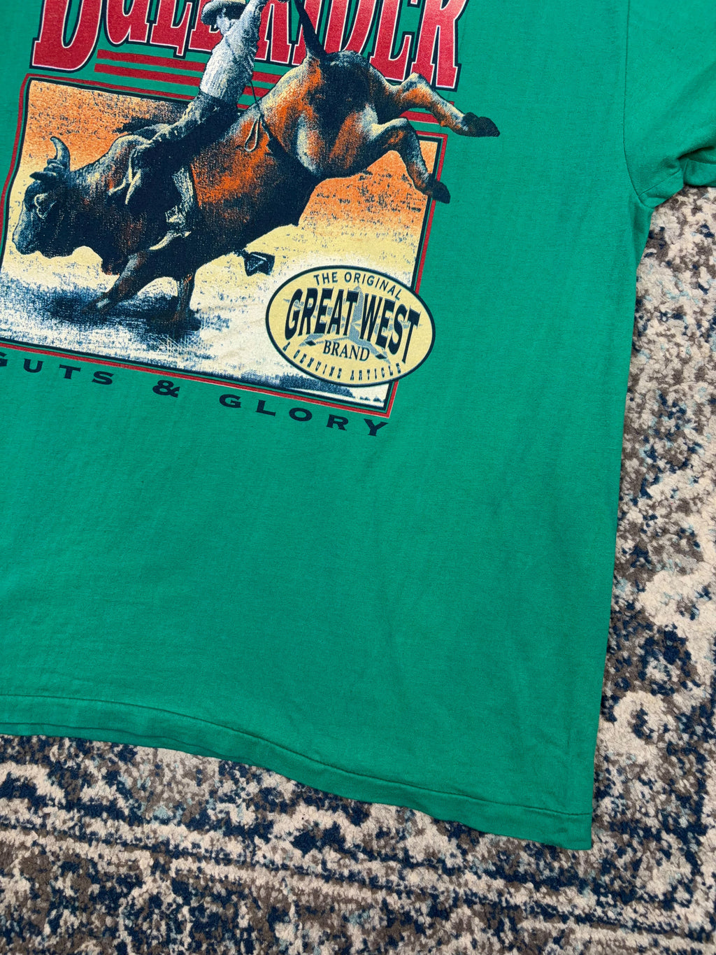 Vintage Rodeo Bullrider Guts & Glory Cowboy Graphic Spellout T-Shirt Size XL