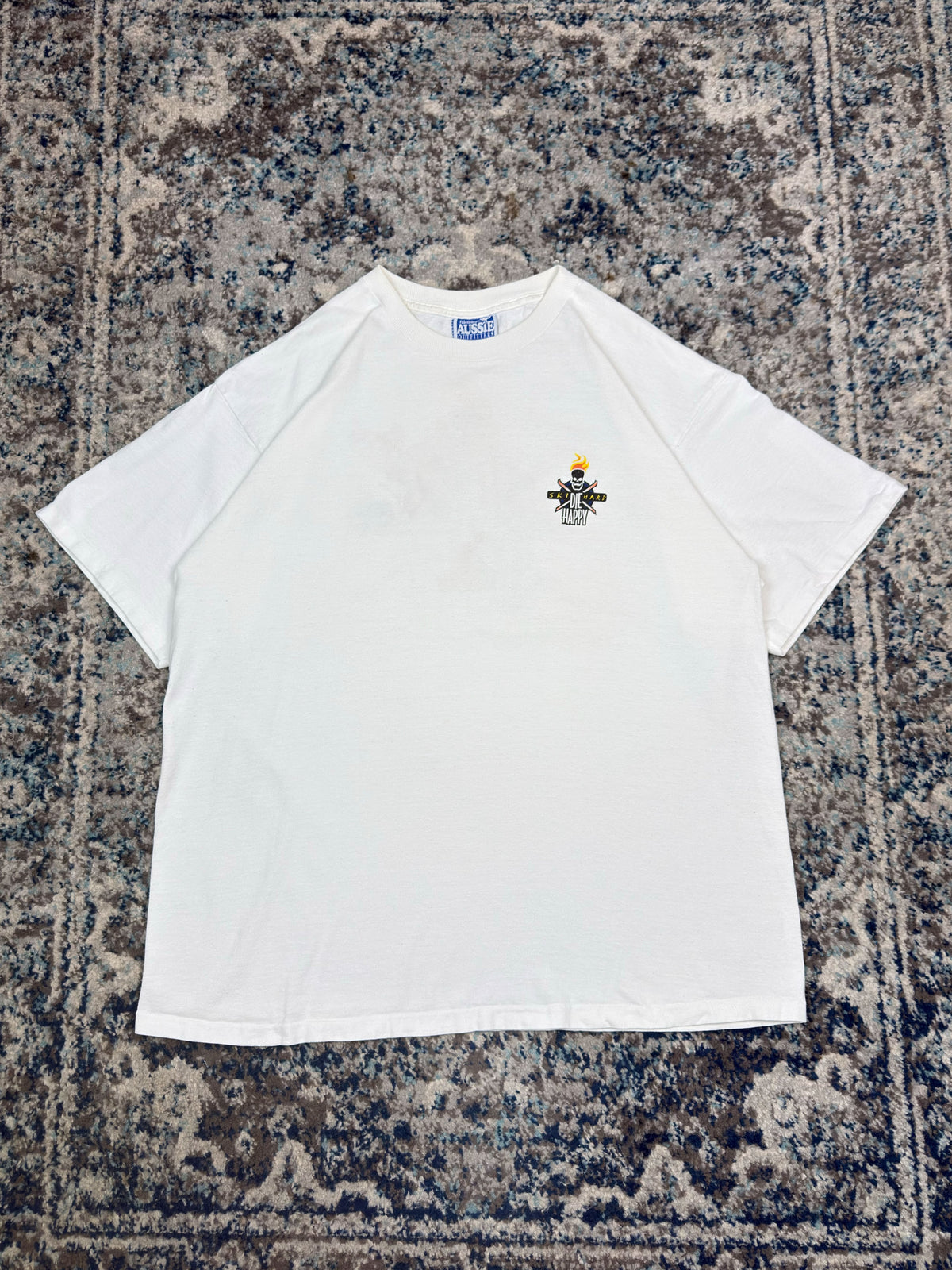 Vintage 1998 Ski Hard Die Happy Skull & Crossbones Graphic T-Shirt Size Large