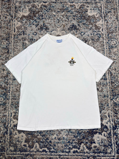 Vintage 1998 Ski Hard Die Happy Skull & Crossbones Graphic T-Shirt Size Large