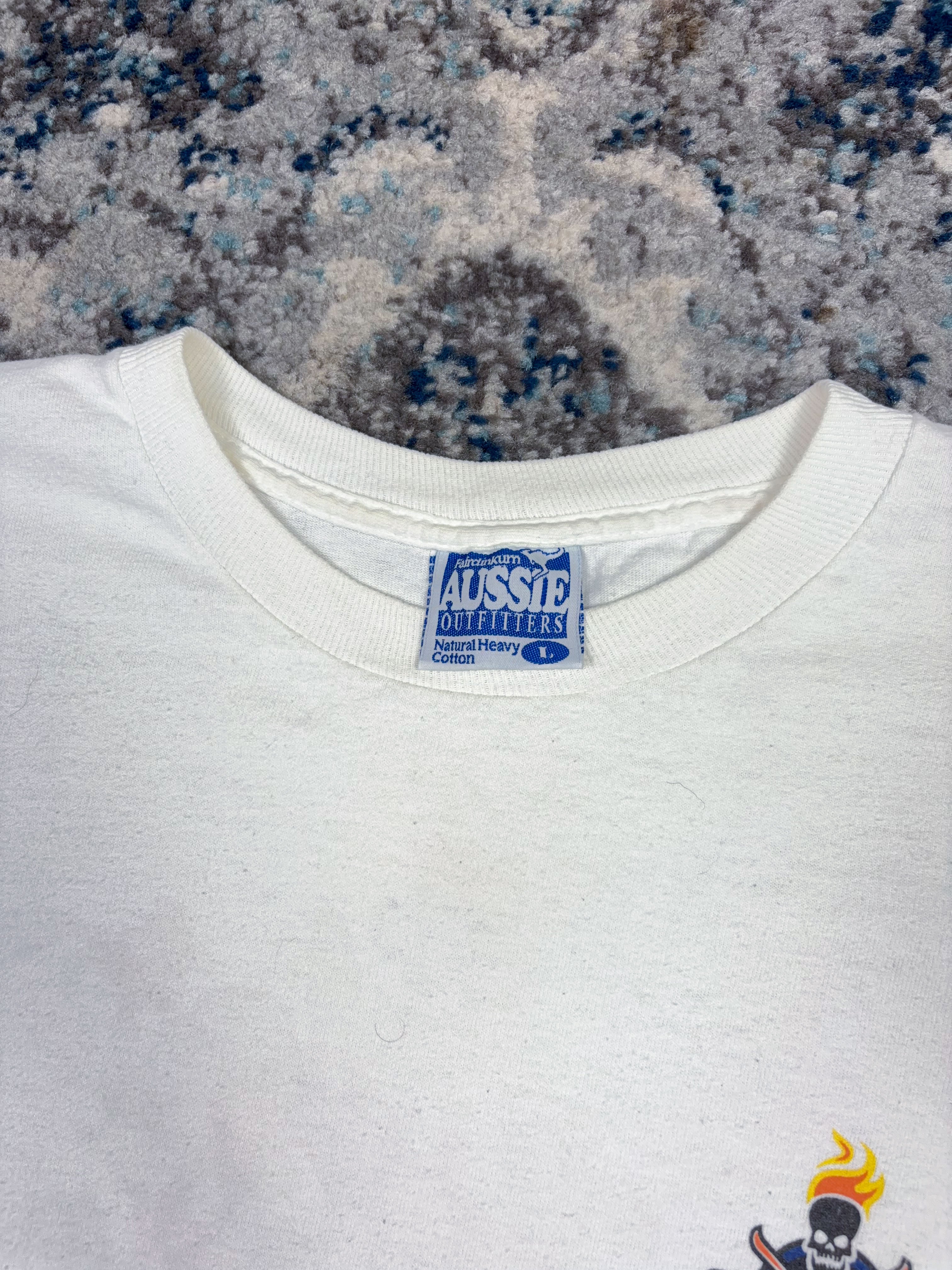 Vintage 1998 Ski Hard Die Happy Skull & Crossbones Graphic T-Shirt Size Large