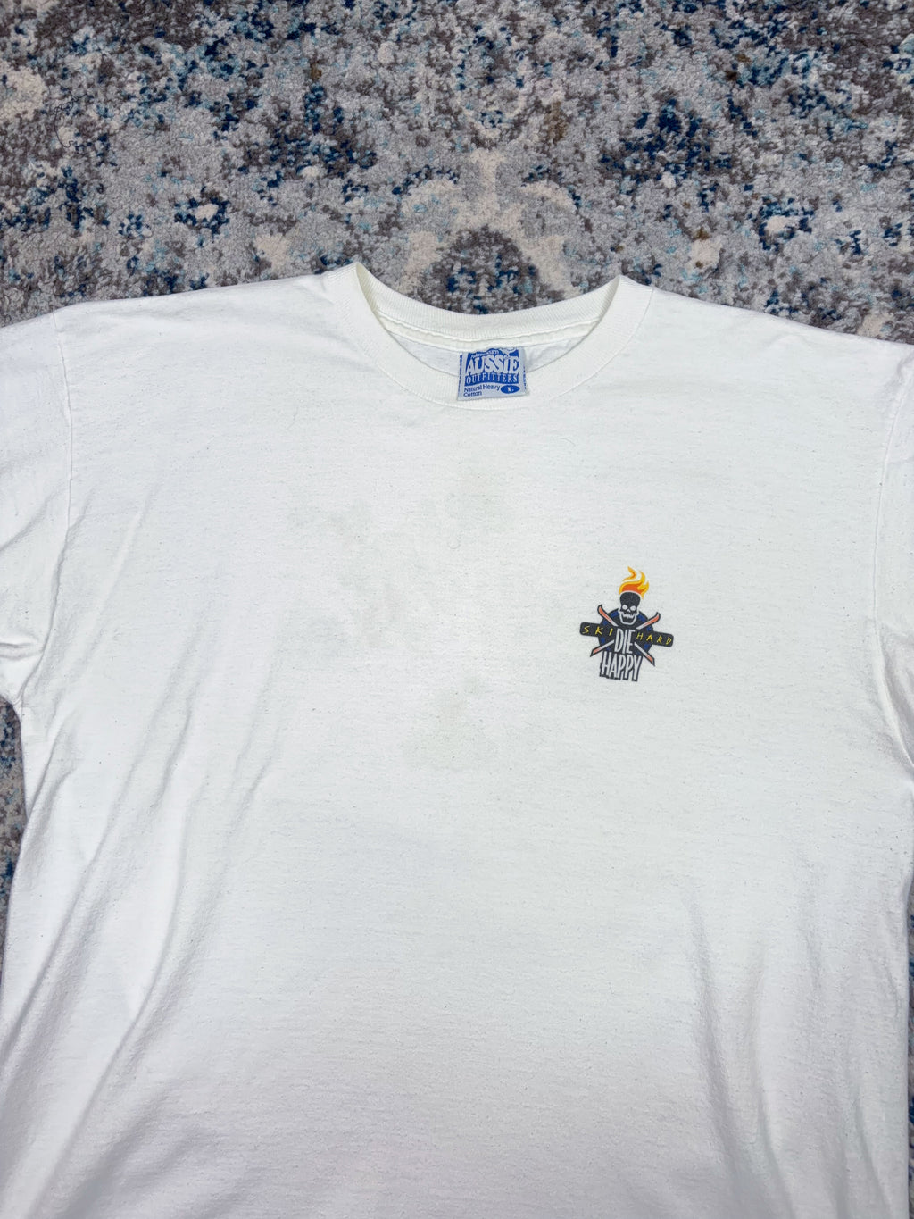 Vintage 1998 Ski Hard Die Happy Skull & Crossbones Graphic T-Shirt Size Large