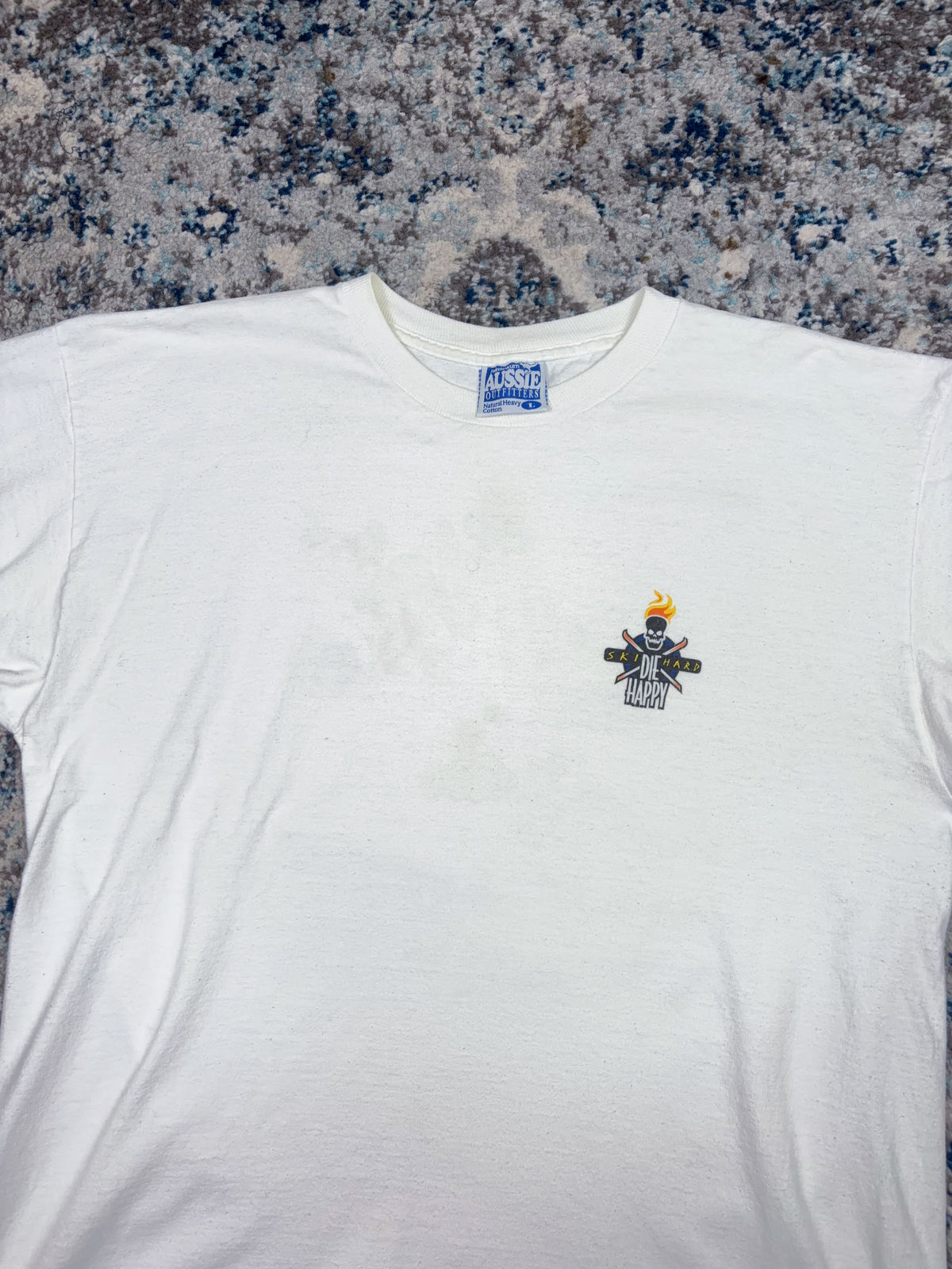 Vintage 1998 Ski Hard Die Happy Skull & Crossbones Graphic T-Shirt Size Large