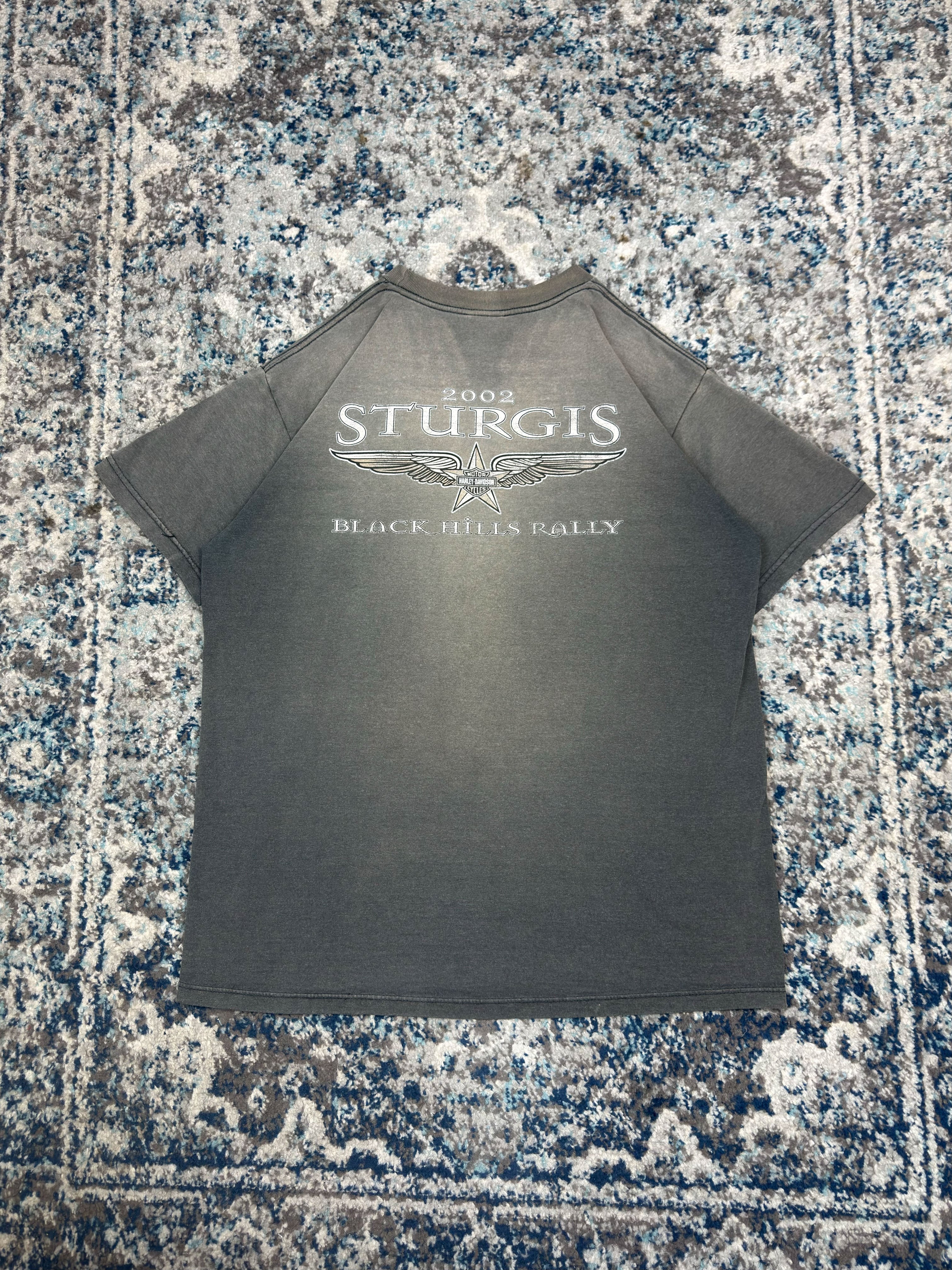 Vintage 2002 Harley Davidson Sturgis 62nd Black Hills Rally Graphic T-Shirt Size XL