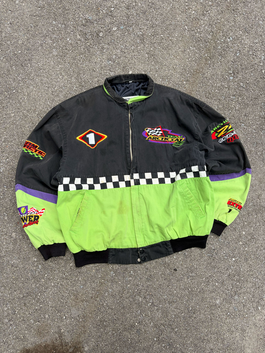 Vintage 80s/90s Team Arctic Cat SND-PRO 440 Embroidered Snowmobile Jacket Size Large