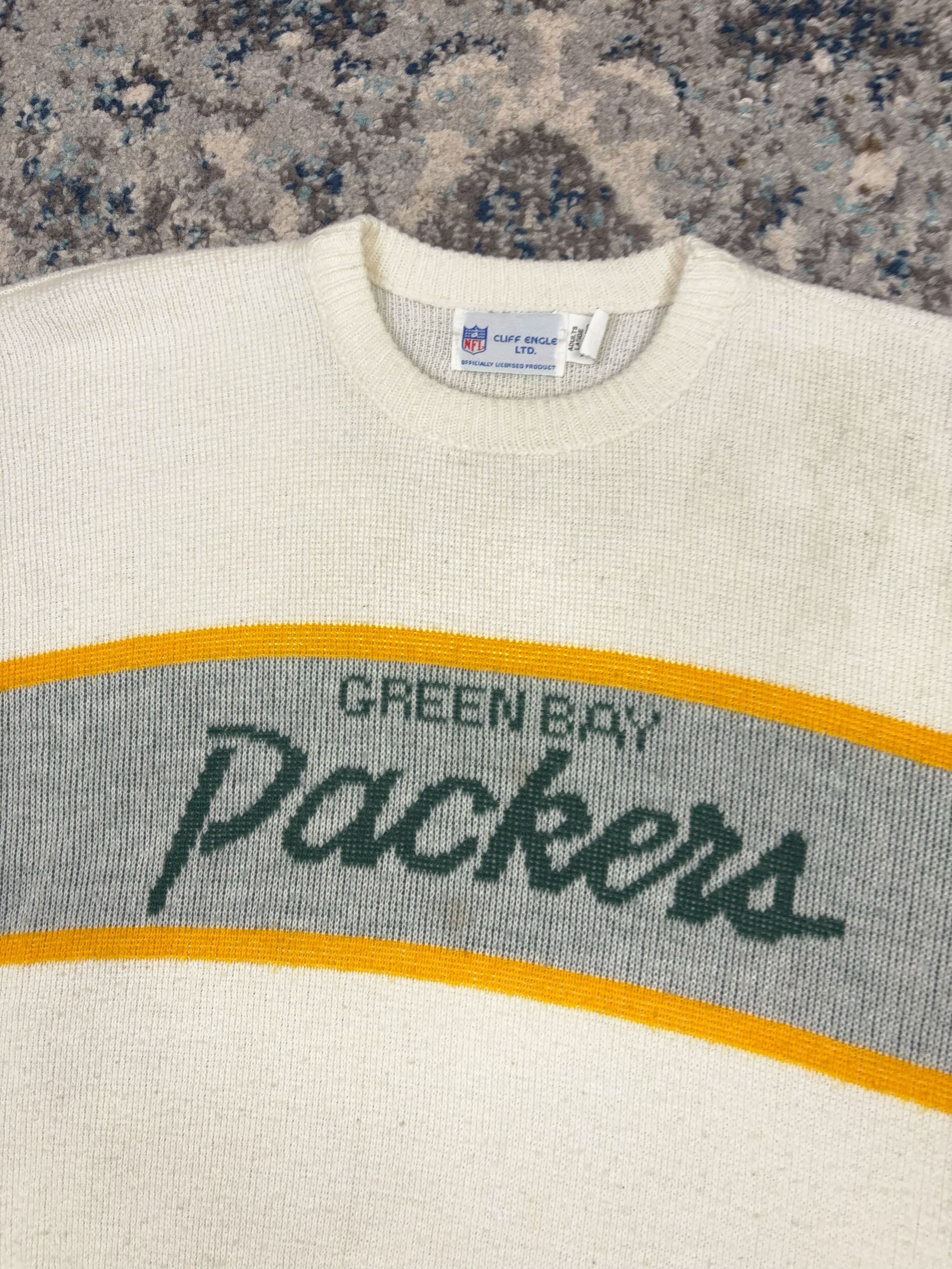 Vintage 80s/90s Green Bay Packers NFL Cliff Engle Pullover Knit Sweater Size Large